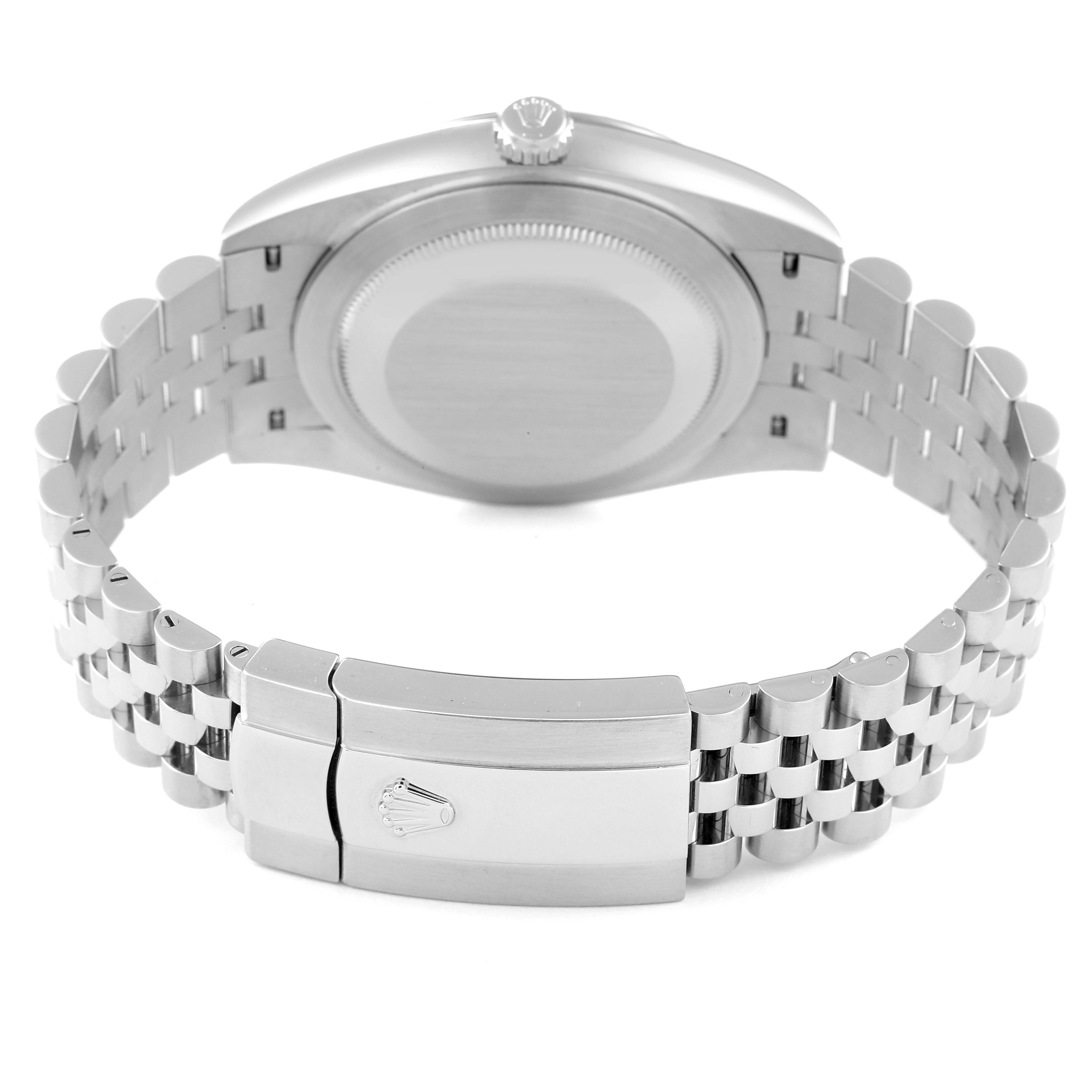 This image shows the back case and the bracelet clasp of a Rolex Datejust 41 126334 Men's Stainless Steel Blue Dial 126334 Men's Stainless Steel Blue Dial watch.