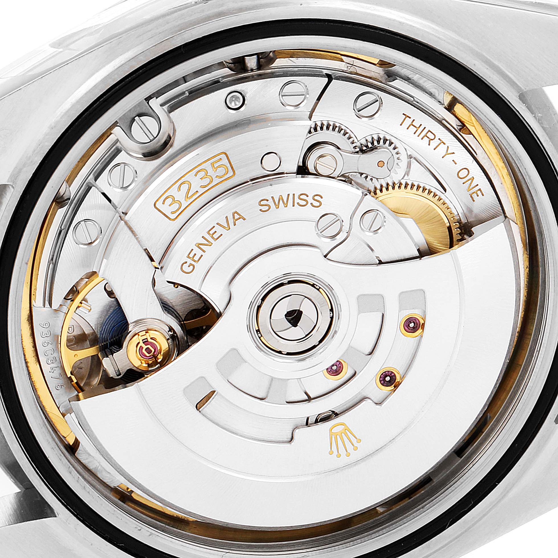 The image shows the movement and internal mechanism of a Rolex Datejust 41 126334 Men
s Stainless Steel White Dial 126334 Men
s Stainless Steel White Dial watch, viewed from the back.