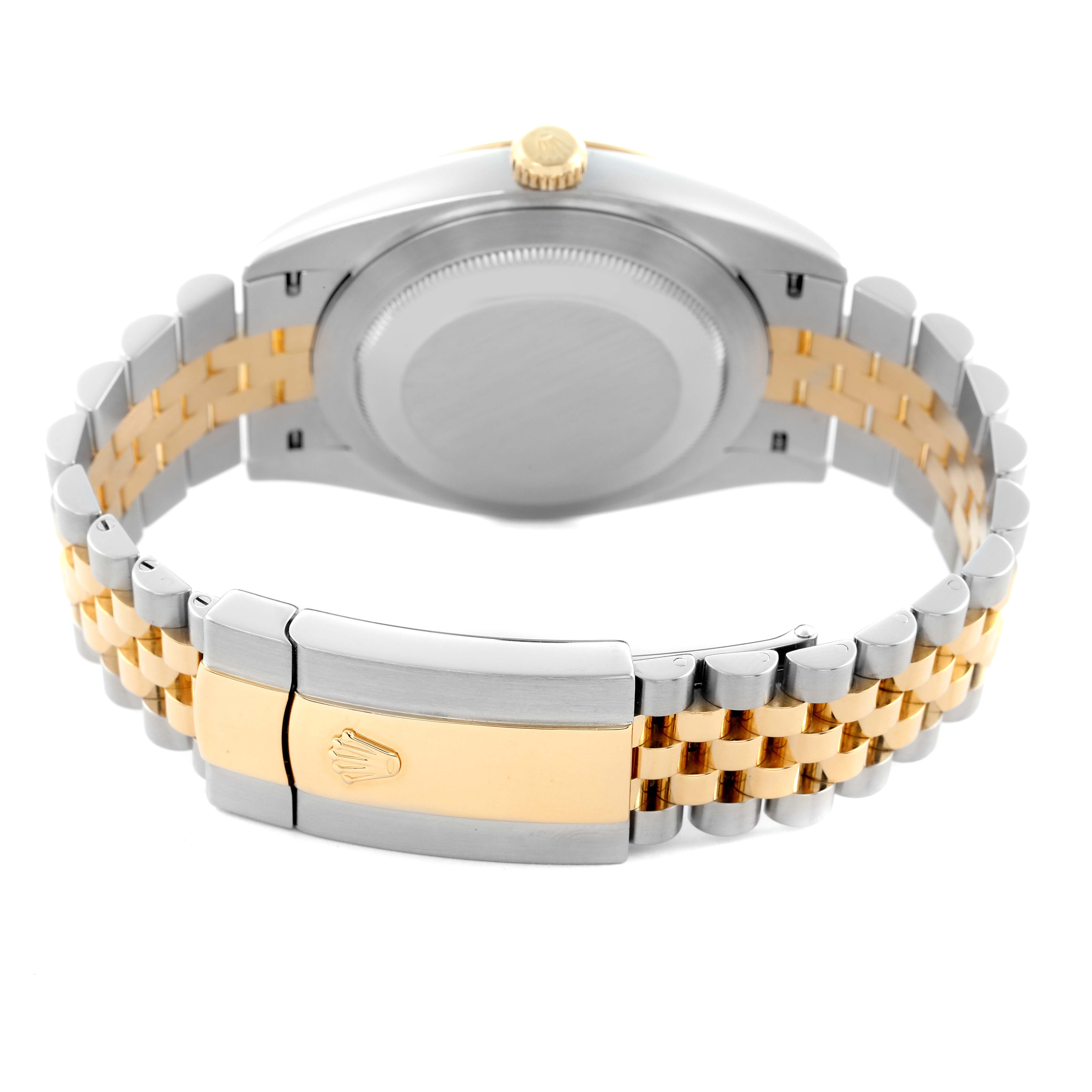 The image shows the back case and two-tone bracelet of the Rolex Datejust 41 126333 Men's Steel and Gold (two tone) Champagne Dial 126333 Men's Steel and Gold (two tone) Champagne Dial, highlighting the clasp and crown.