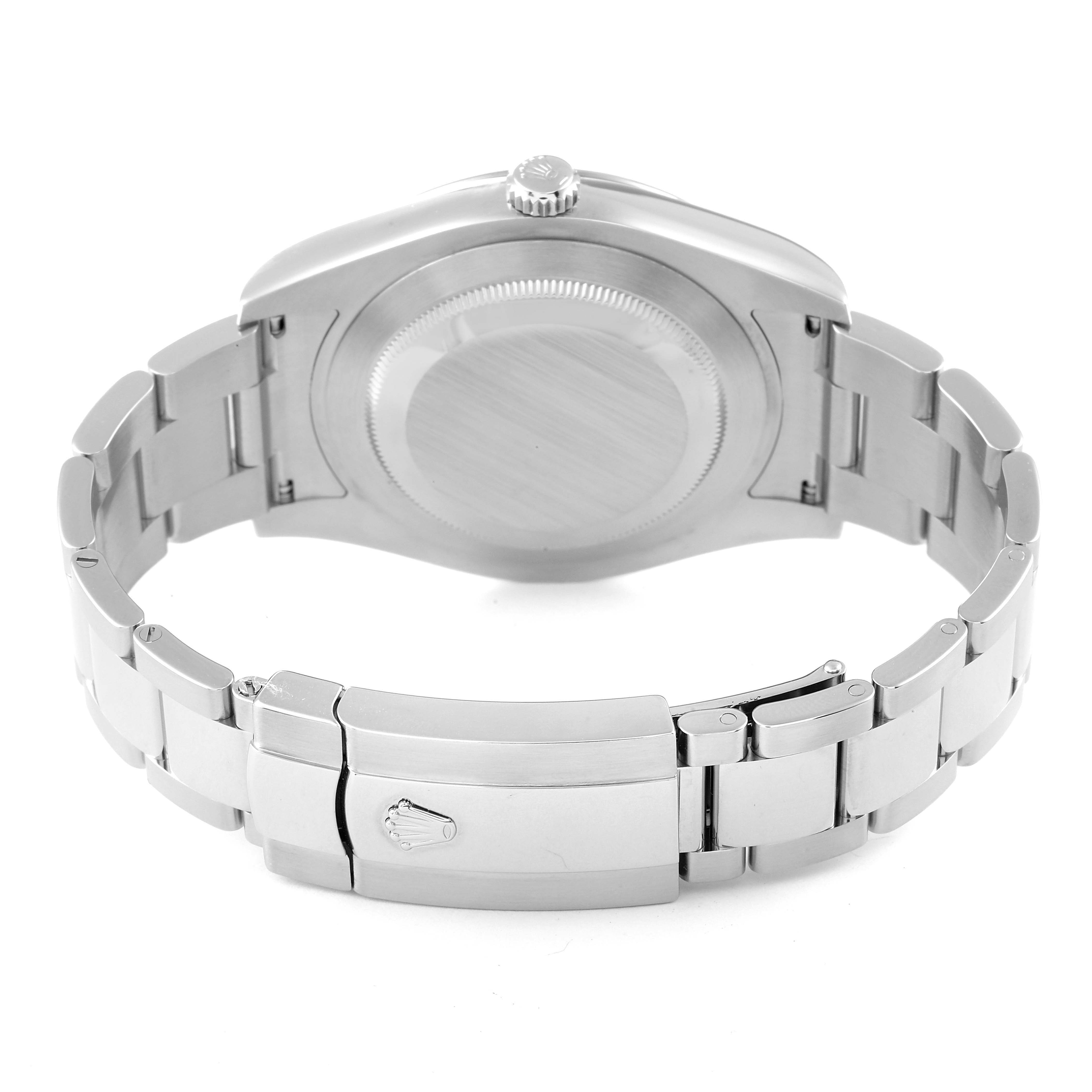 The image shows the back case and clasp of a Rolex Datejust 41 116334 Men's Stainless Steel White Dial 116334 Men's Stainless Steel White Dial watch, viewed from the rear angle.