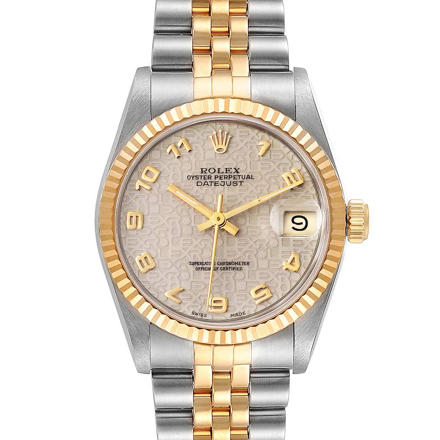 Rolex Datejust Midsize 31 Ivory Roman Dial Steel Yellow Gold Watch 68273 SwissWatchExpo