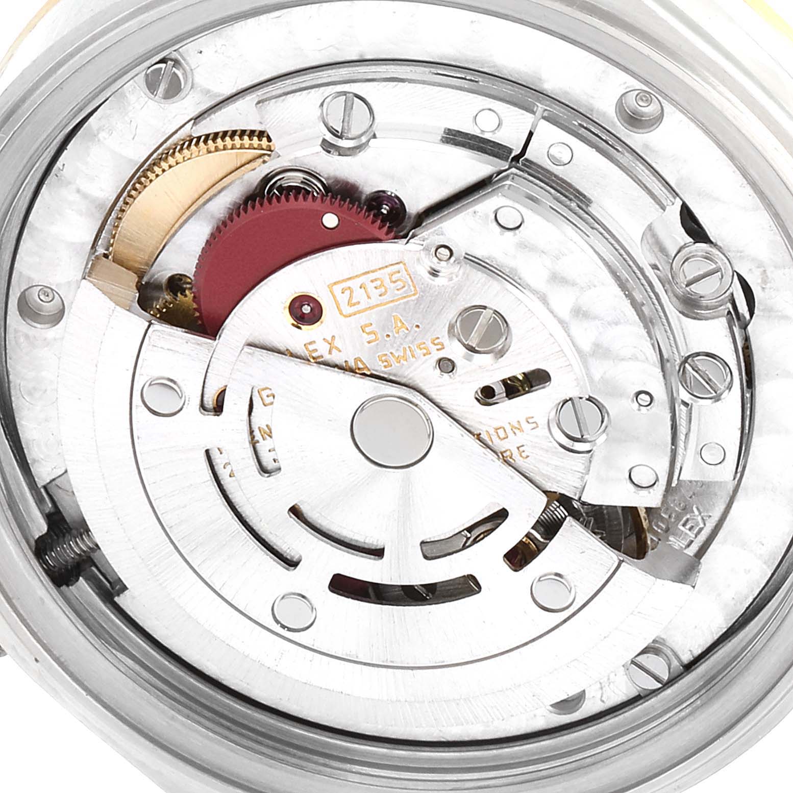 The image shows the internal mechanism of a Mid-Size Rolex watch's movement from a top-down view.
