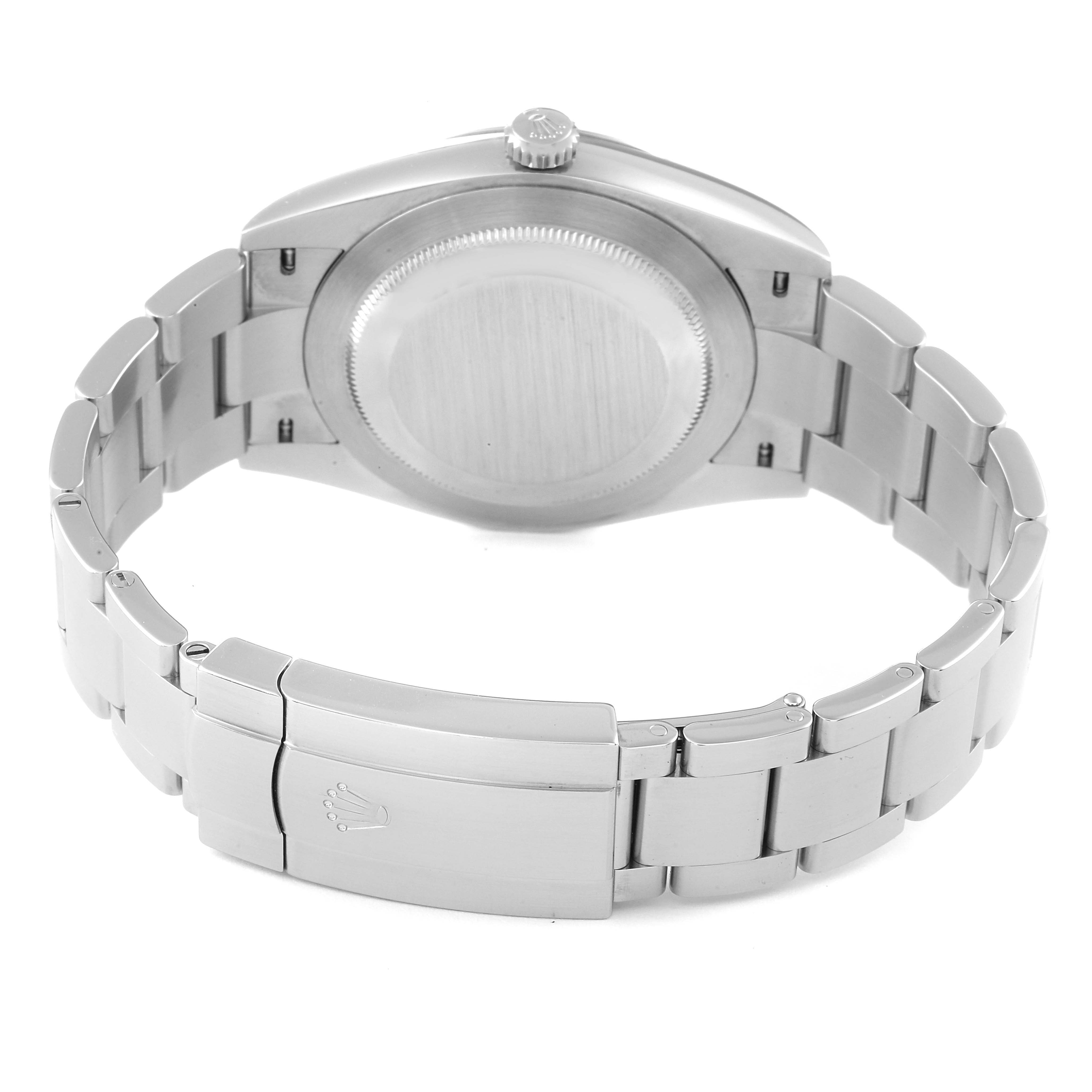 This image shows the back side and clasp of a Rolex Oyster Perpetual 124300 Men
s Stainless Steel Silver Dial 124300 Men
s Stainless Steel Silver Dial watch.