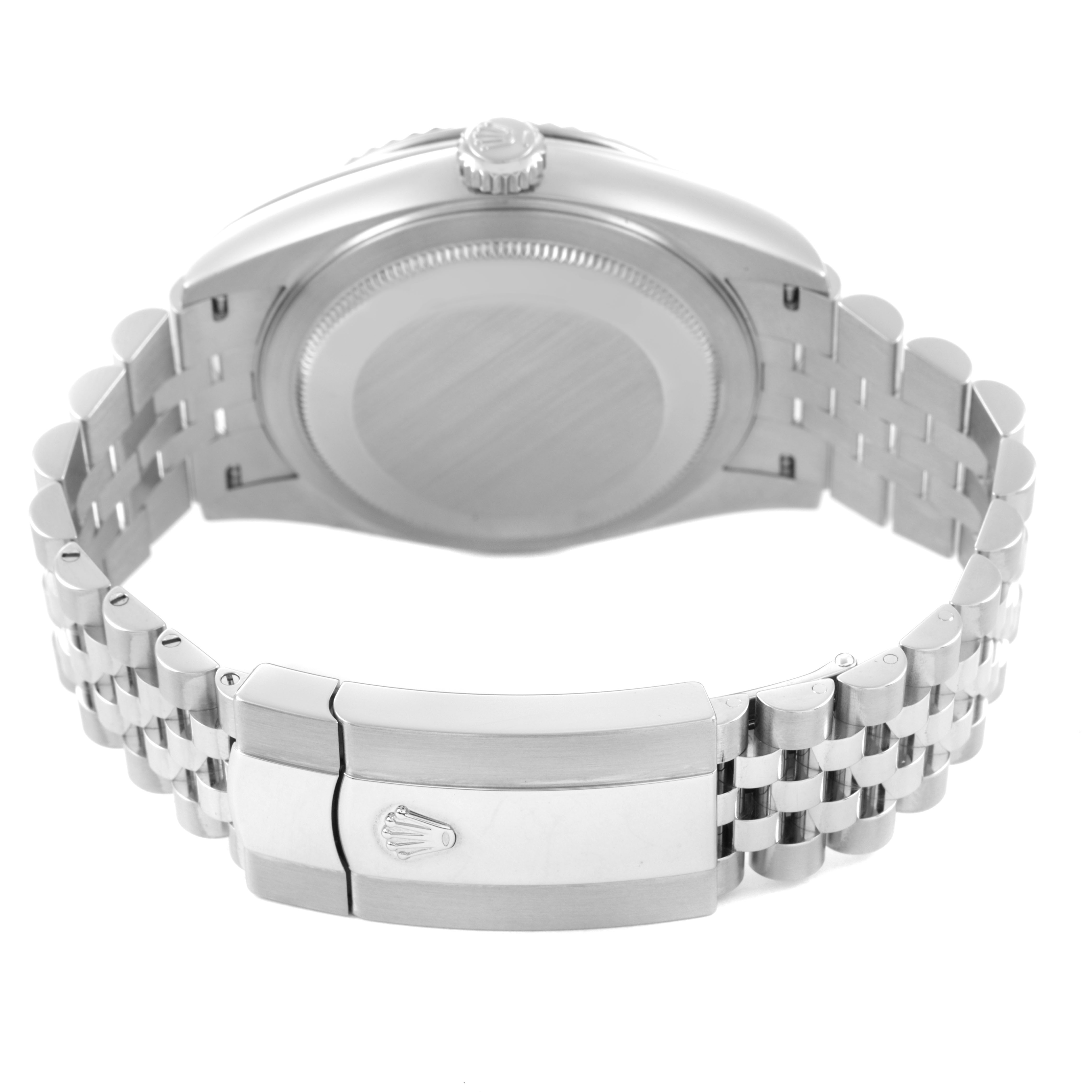 This image shows the back case and clasp of a Rolex Sky-Dweller 336934 Men's Stainless Steel Green Dial watch, viewed from a rear angle.