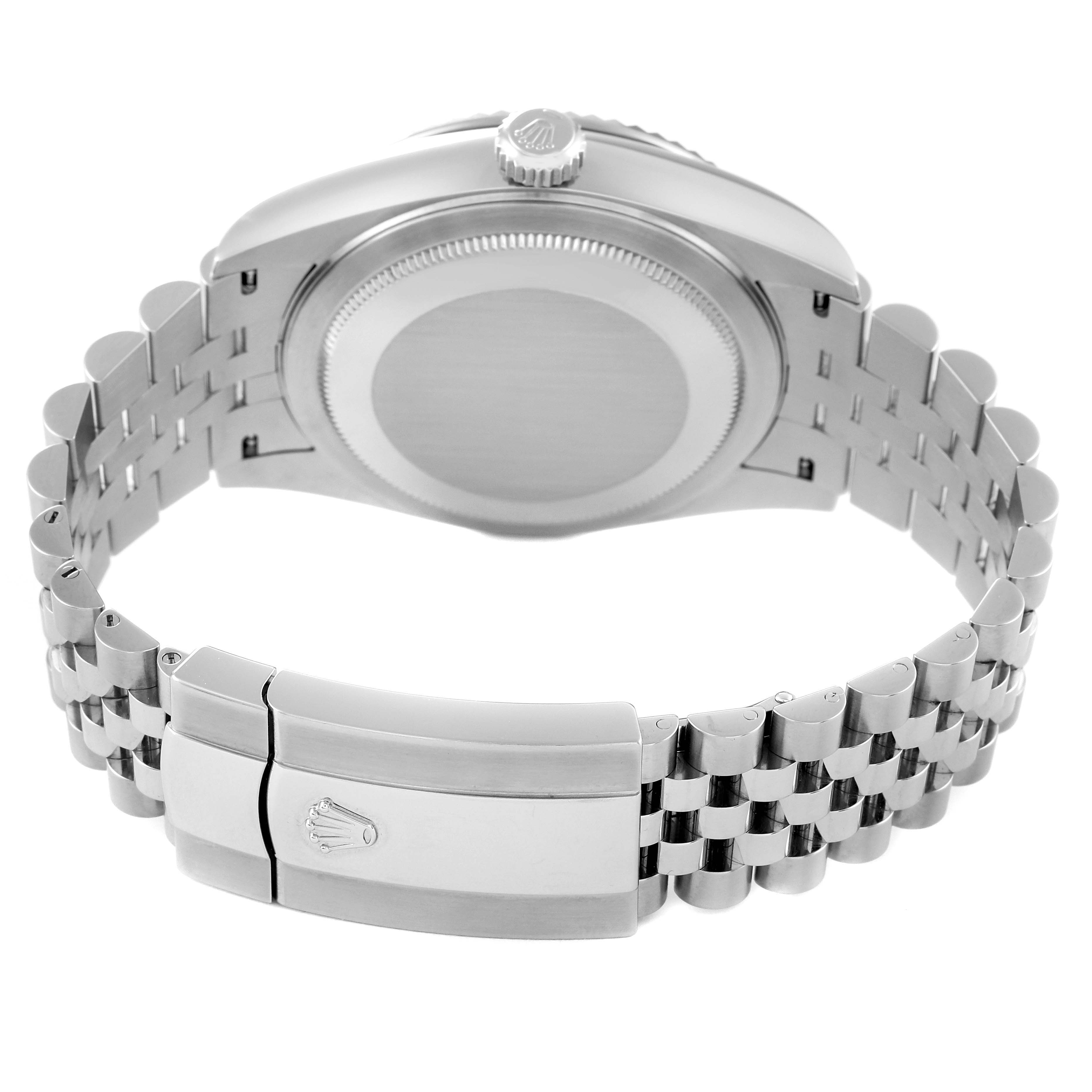This image shows the back view of a Rolex Sky-Dweller 326934 Men
s Stainless Steel White Dial 326934 Men
s Stainless Steel White Dial watch, highlighting its bracelet and clasp.