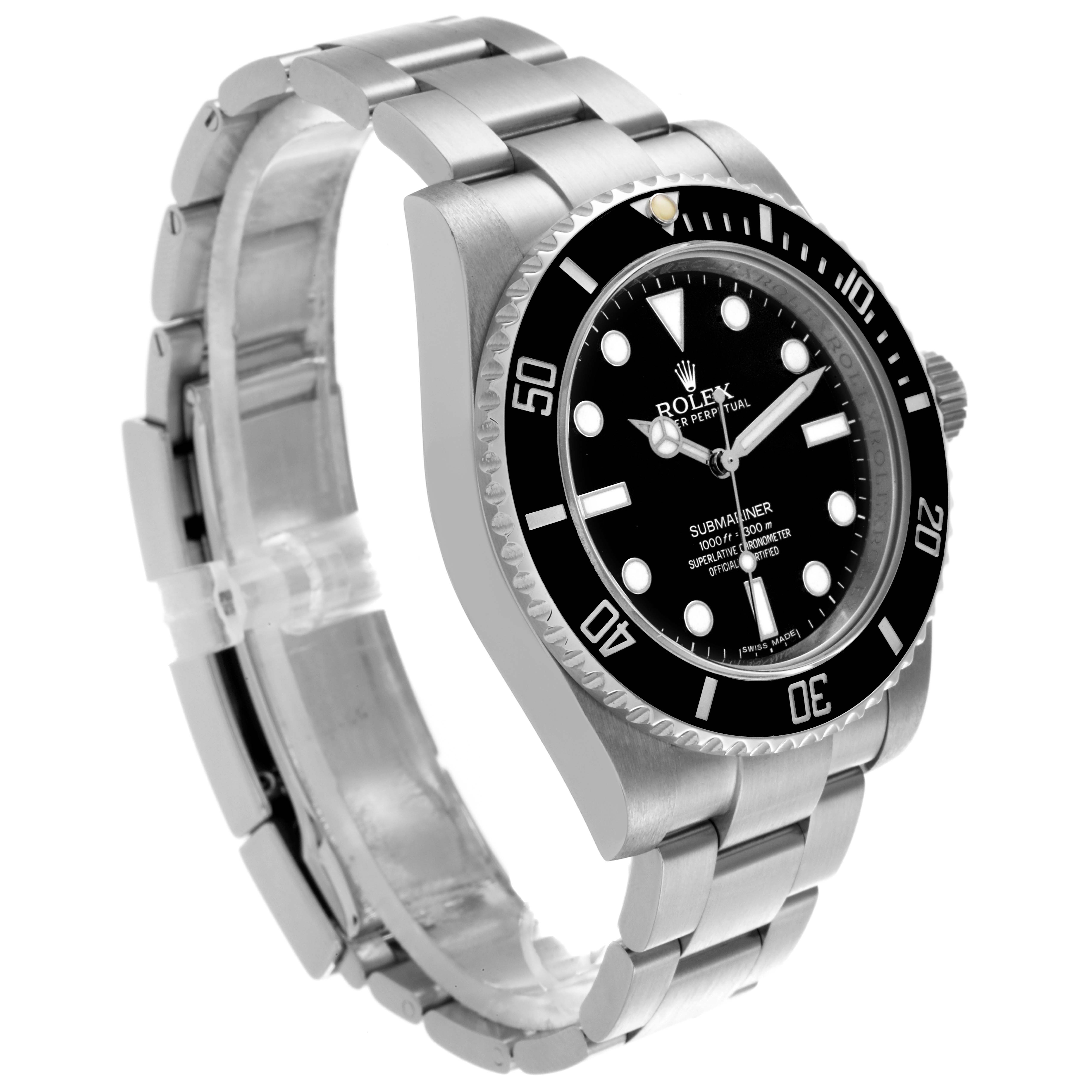 The Rolex Submariner 114060LN Men
s Stainless Steel Black Dial 114060LN Men
s Stainless Steel Black Dial is shown at a three-quarter angle, displaying the face, bezel, case, crown, and part of the bracelet.