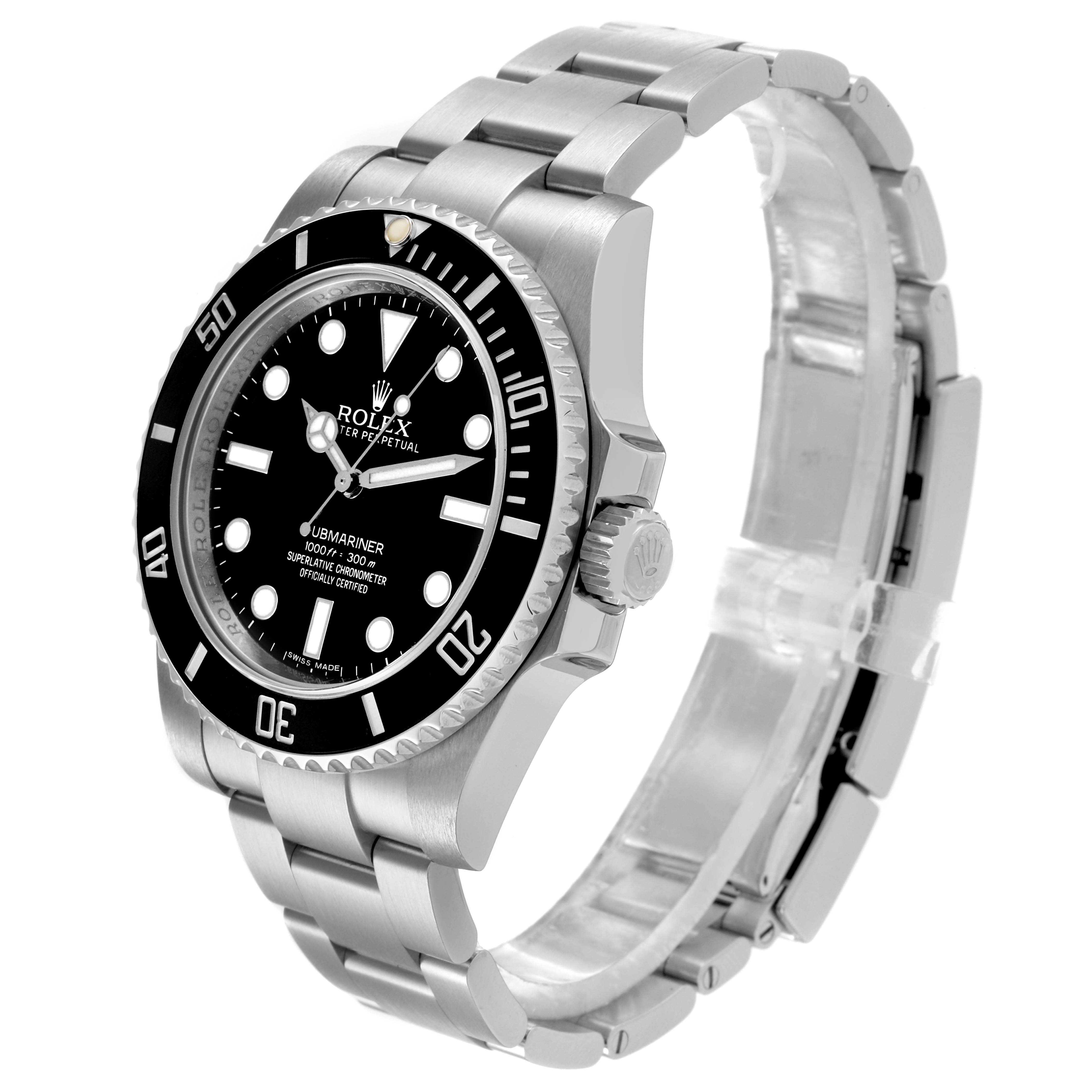 The Rolex Submariner 114060LN Men
s Stainless Steel Black Dial 114060LN Men
s Stainless Steel Black Dial watch is shown at a three-quarter angle, featuring the face, bezel, crown, and bracelet.