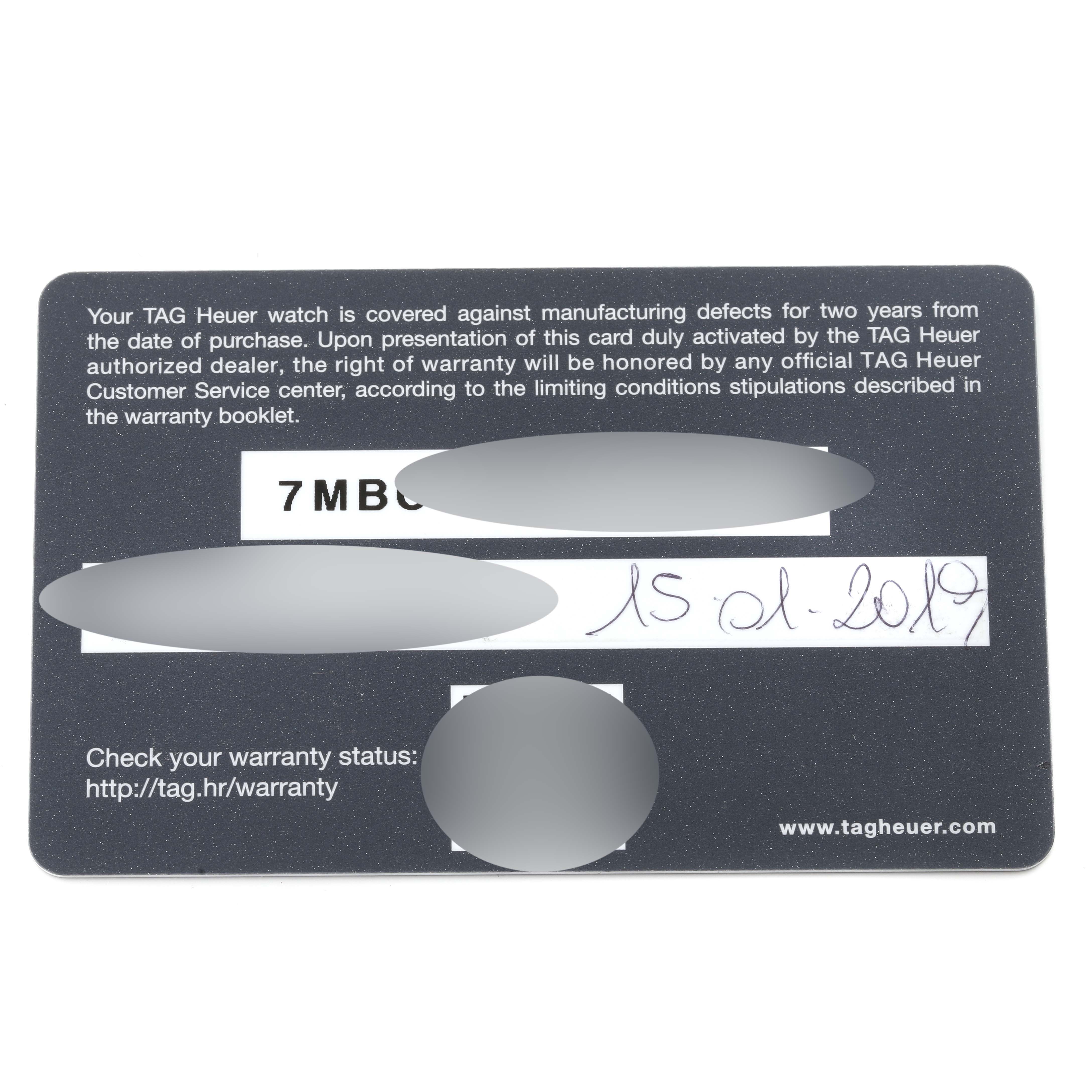 This is the warranty card for a Limited Edition Tag Heuer watch, showing the warranty period and instructions.