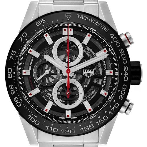 Photo of Tag Heuer Carrera Skeleton Dial Chronograph Steel Mens Watch CAR2A1W Box Card