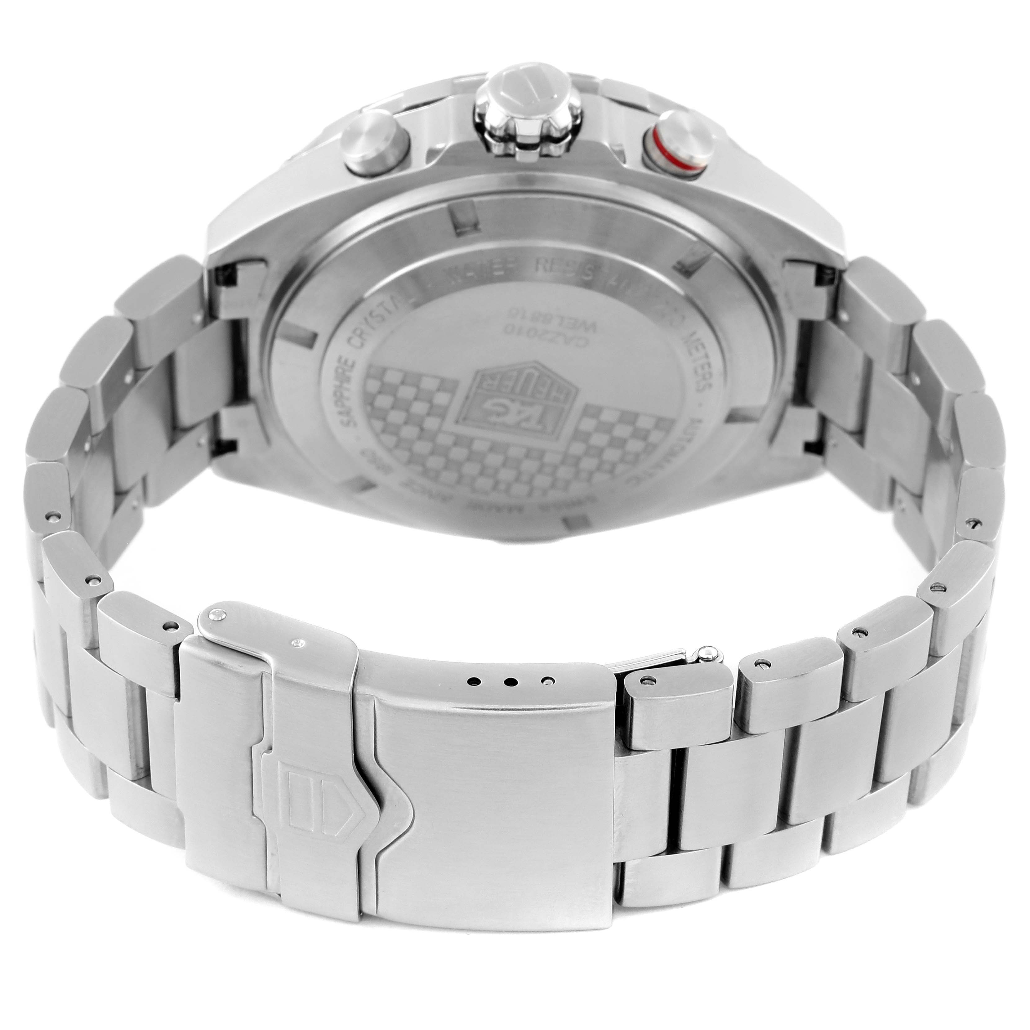 The image shows the back case and stainless steel bracelet of the Tag Heuer Formula 1 CAZ2010.BA0876 Men's Stainless Steel Black Dial CAZ2010.BA0876 Men's Stainless Steel Black Dial watch.