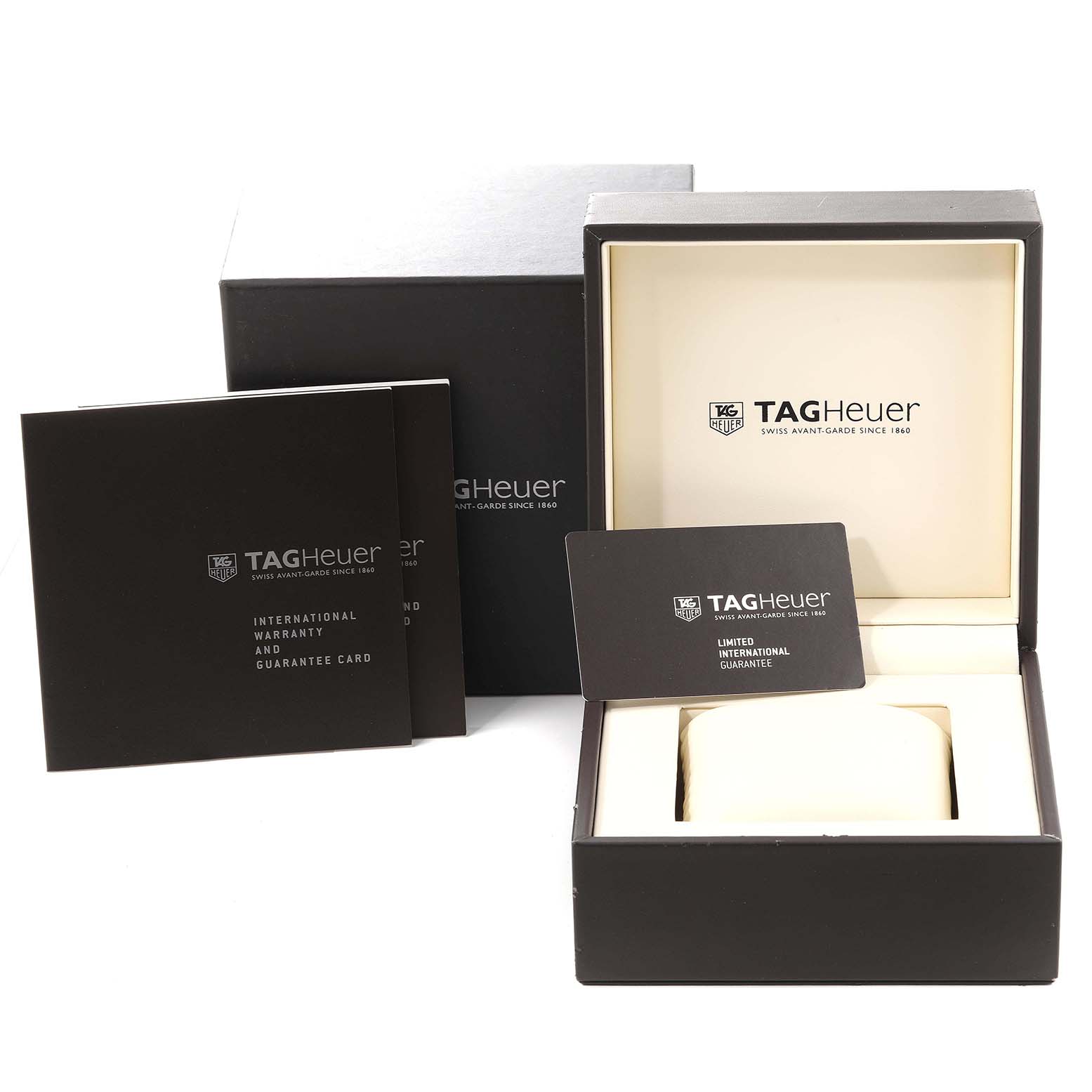 The image shows the packaging, warranty cards, and presentation box for the Tag Heuer Formula 1 CAZ2010.BA0876 Men's Stainless Steel Black Dial CAZ2010.BA0876 Men's Stainless Steel Black Dial model watch.