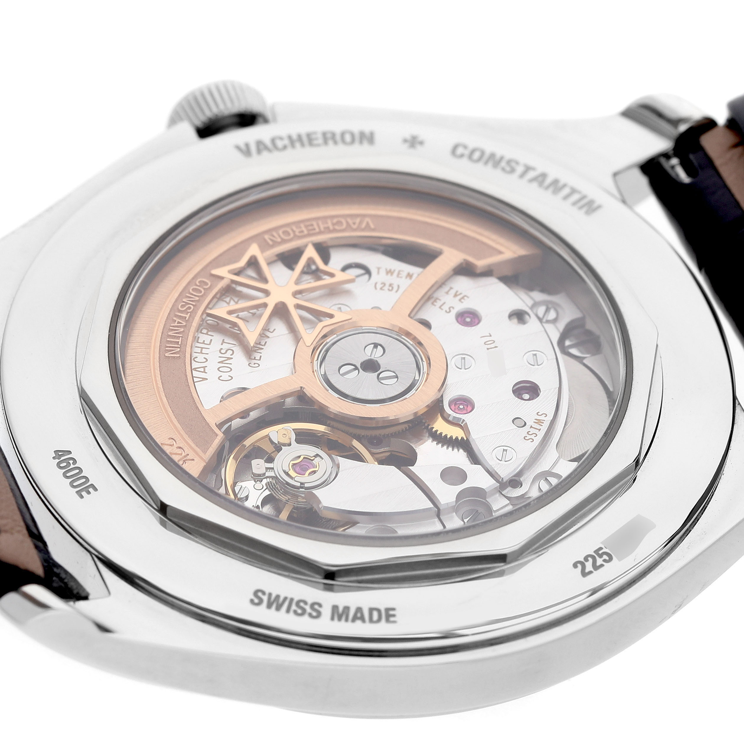 The image shows the case back of the Vacheron Constantin Fiftysix 4600E/000A-B487 X46A2020 Men's Stainless Steel Silver Dial, highlighting its automatic movement.