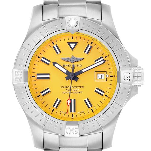 Photo of Breitling Avenger 45 Seawolf Steel Yellow Dial Mens Watch A17319 Card