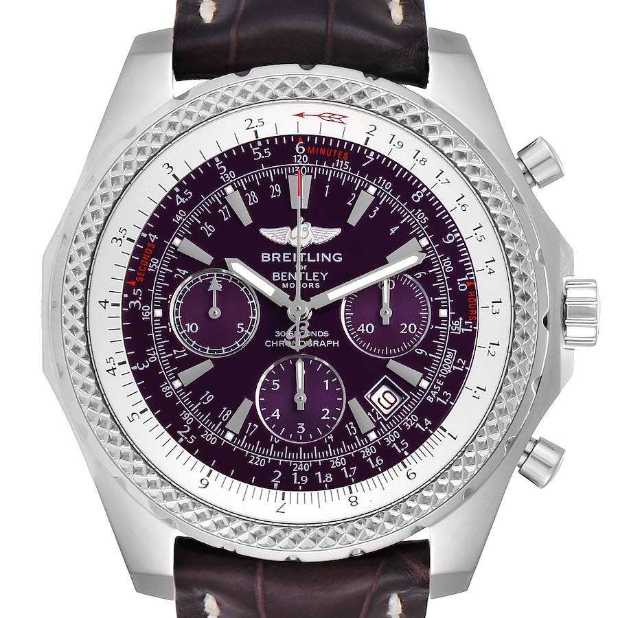 Breitling Bentley Purple Dial Chronograph Steel Mens Watch A25362 SwissWatchExpo
