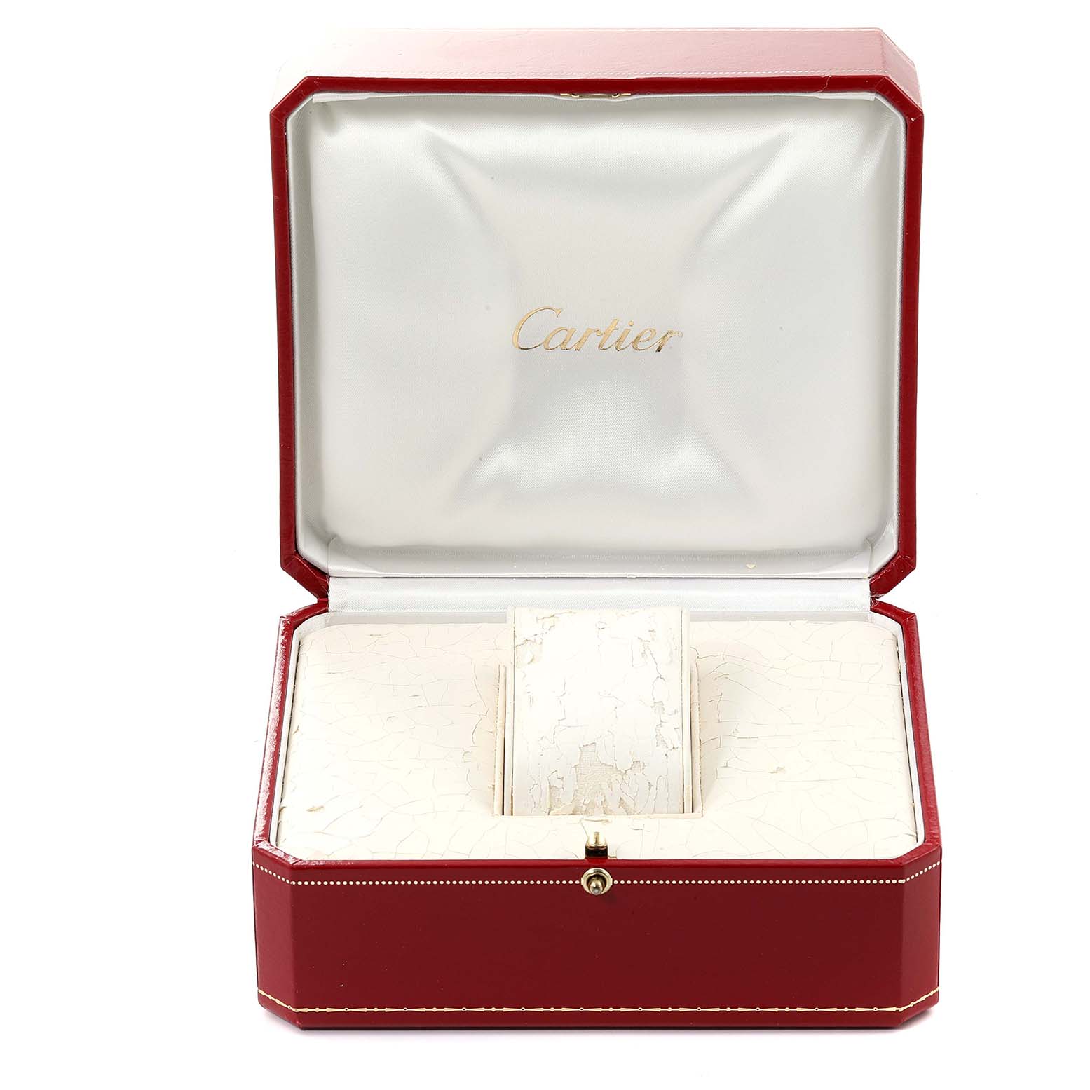 The image shows the open display box for a Pasha model watch by Cartier, with no watch inside.