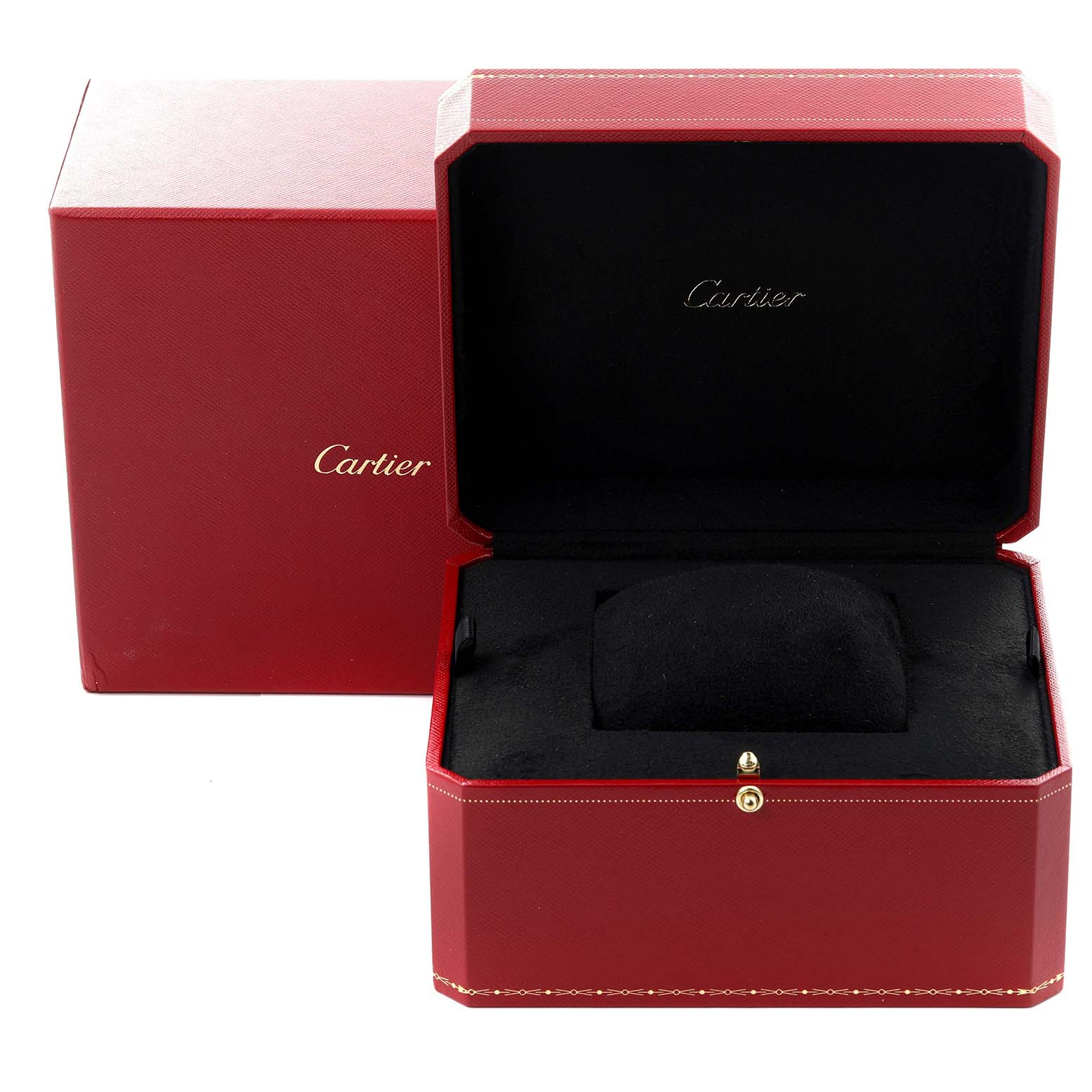 The image shows a Cartier Tank Anglaise W5310013 Women
s Rose Gold Silver Dial W5310013 Women
s Rose Gold Silver Dial watch box open with a cushion inside, and the brand
s logo on the box.