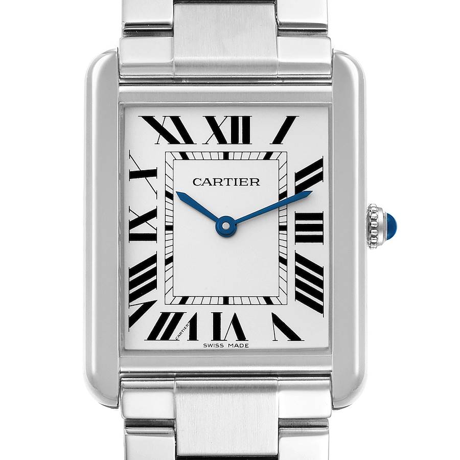 Cartier Tank Solo Silver Dial Steel Mens Watch W5200014 Box Papers SwissWatchExpo