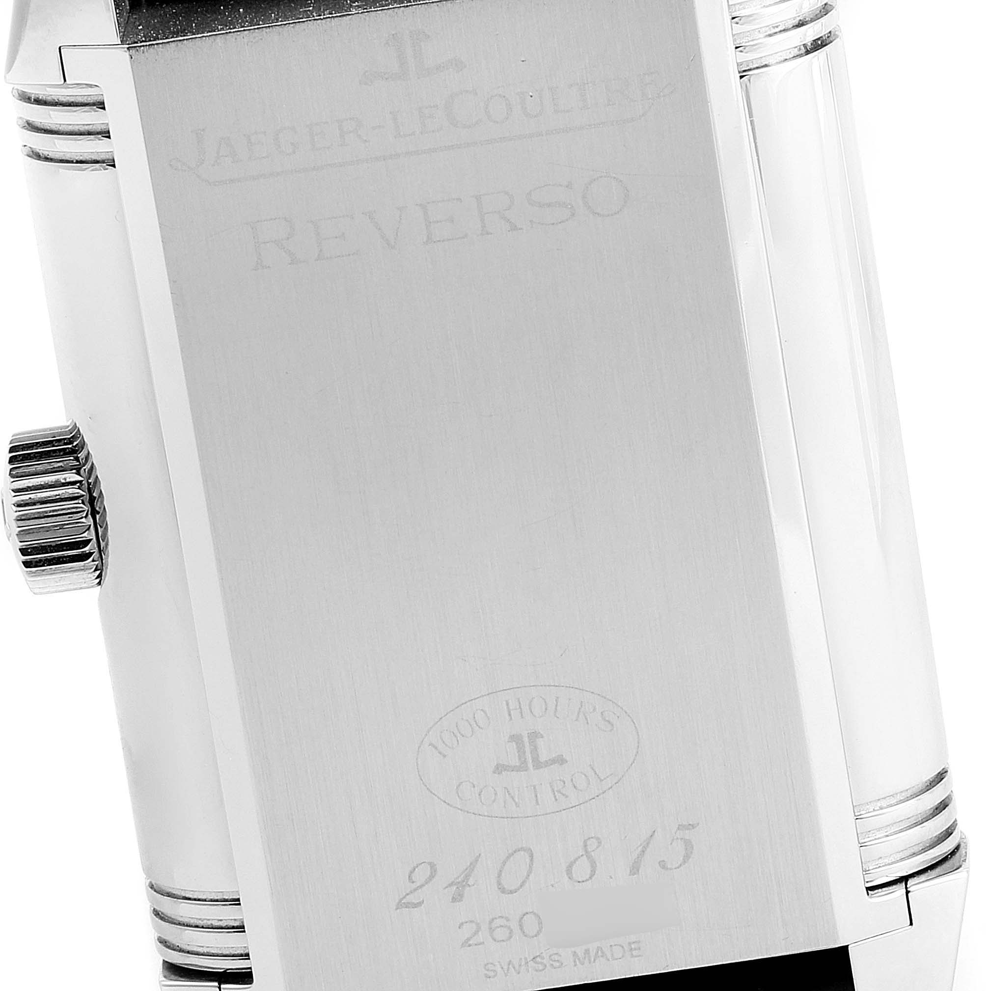 This image shows the back of the Jaeger-LeCoultre Reverso watch, including the crown and part of the case.