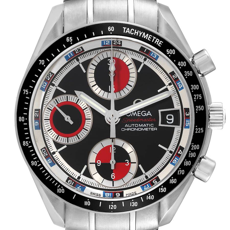 Omega Speedmaster Black Red Casino Dial Steel Mens Watch 3210.52.00 Box Card SwissWatchExpo