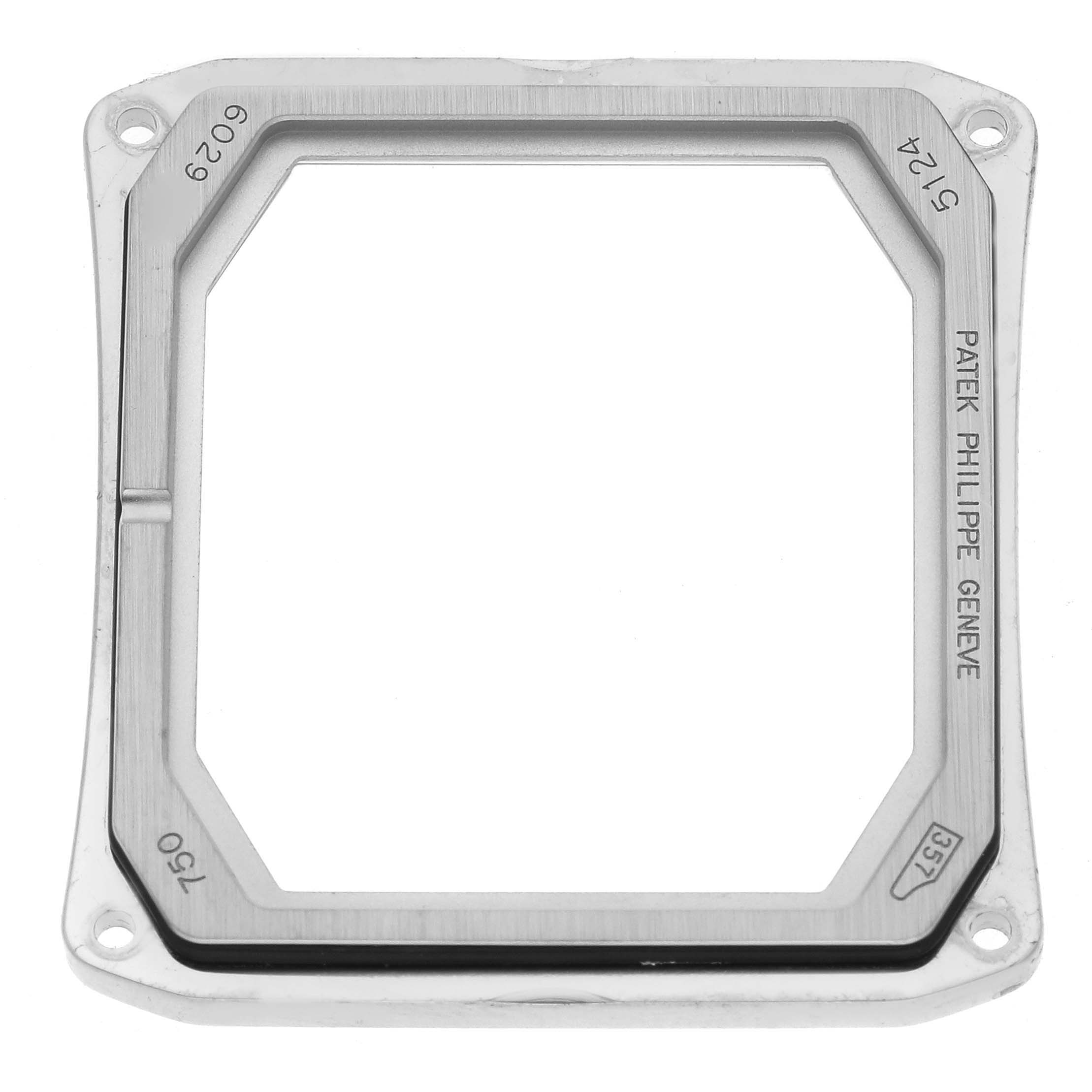 The image shows a rectangular bezel from a Patek Philippe Gondolo 5124G-011 Men's White Gold Blue Dial 5124G-011 Men's White Gold Blue Dial watch, viewed from above.