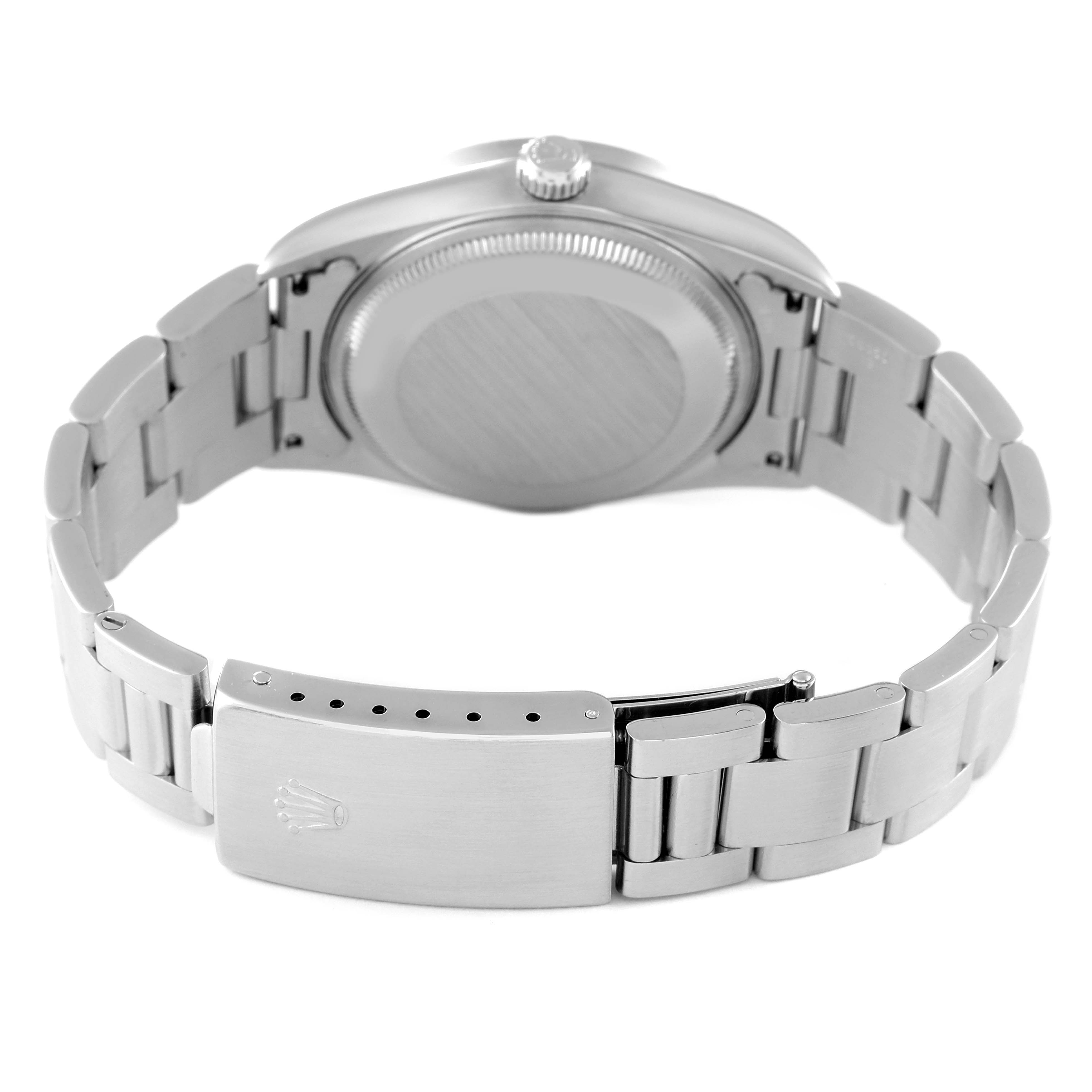 The image shows the back of the Rolex Air-King 14010 Men's Stainless Steel White Dial 14010 Men's Stainless Steel White Dial watch, focusing on the bracelet and clasp.