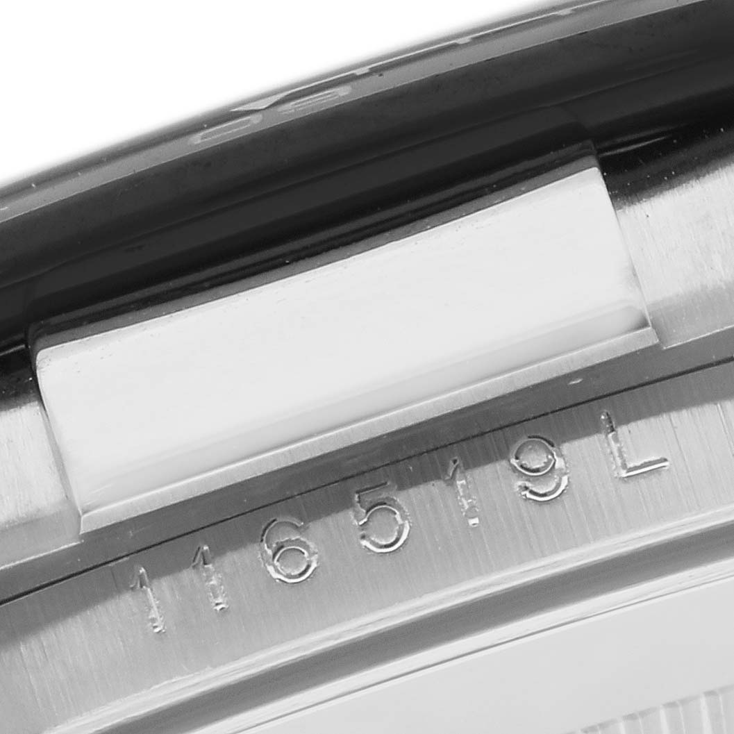 The image shows the model number engraved on the side of the Rolex Daytona 116519 Men's White Gold Grey Dial 116519 Men's White Gold Grey Dial watch case.