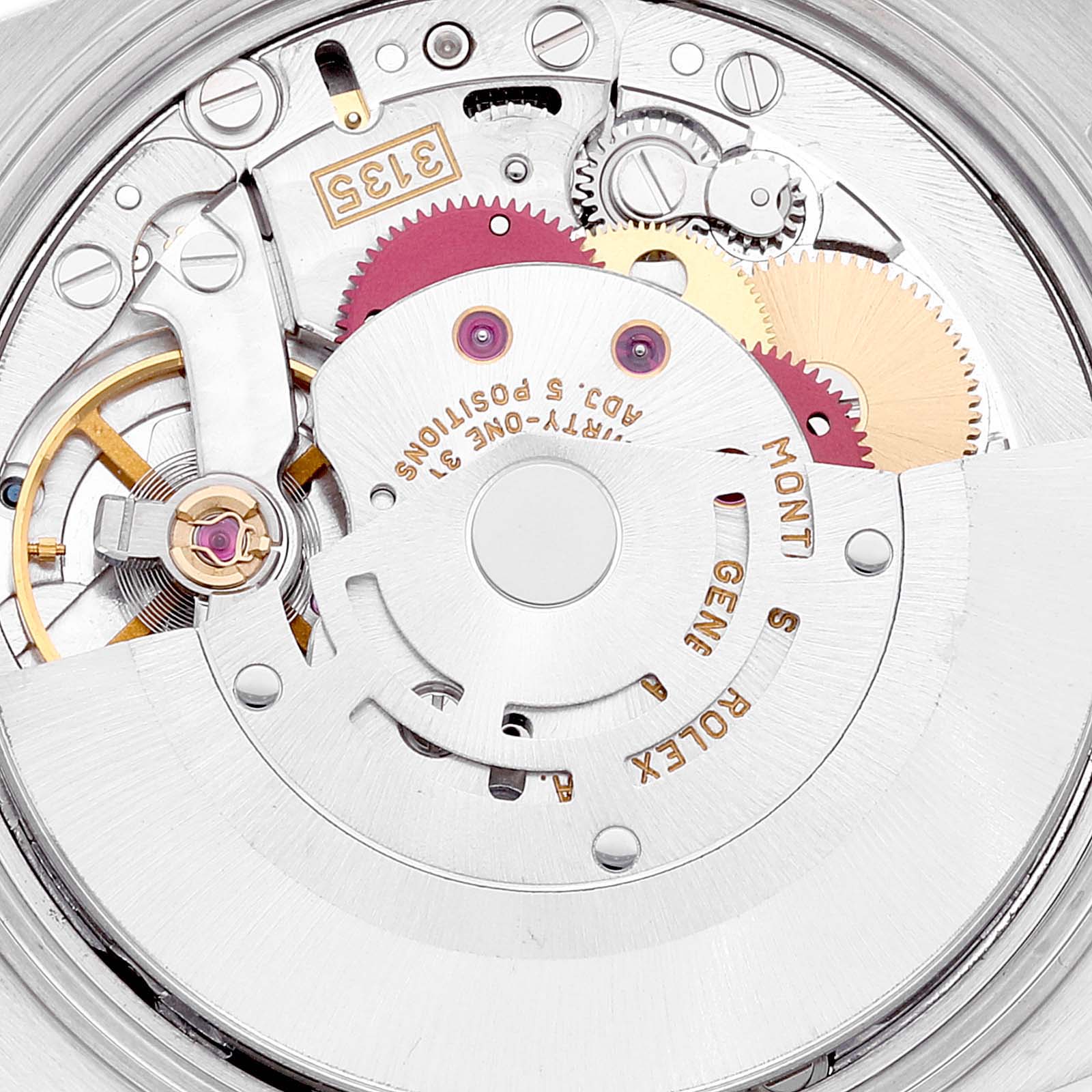 This image shows a close-up view of the Rolex Date 15210 Men
s Stainless Steel Black Dial 15210 Men
s Stainless Steel Black Dial model
s internal watch movement mechanism.