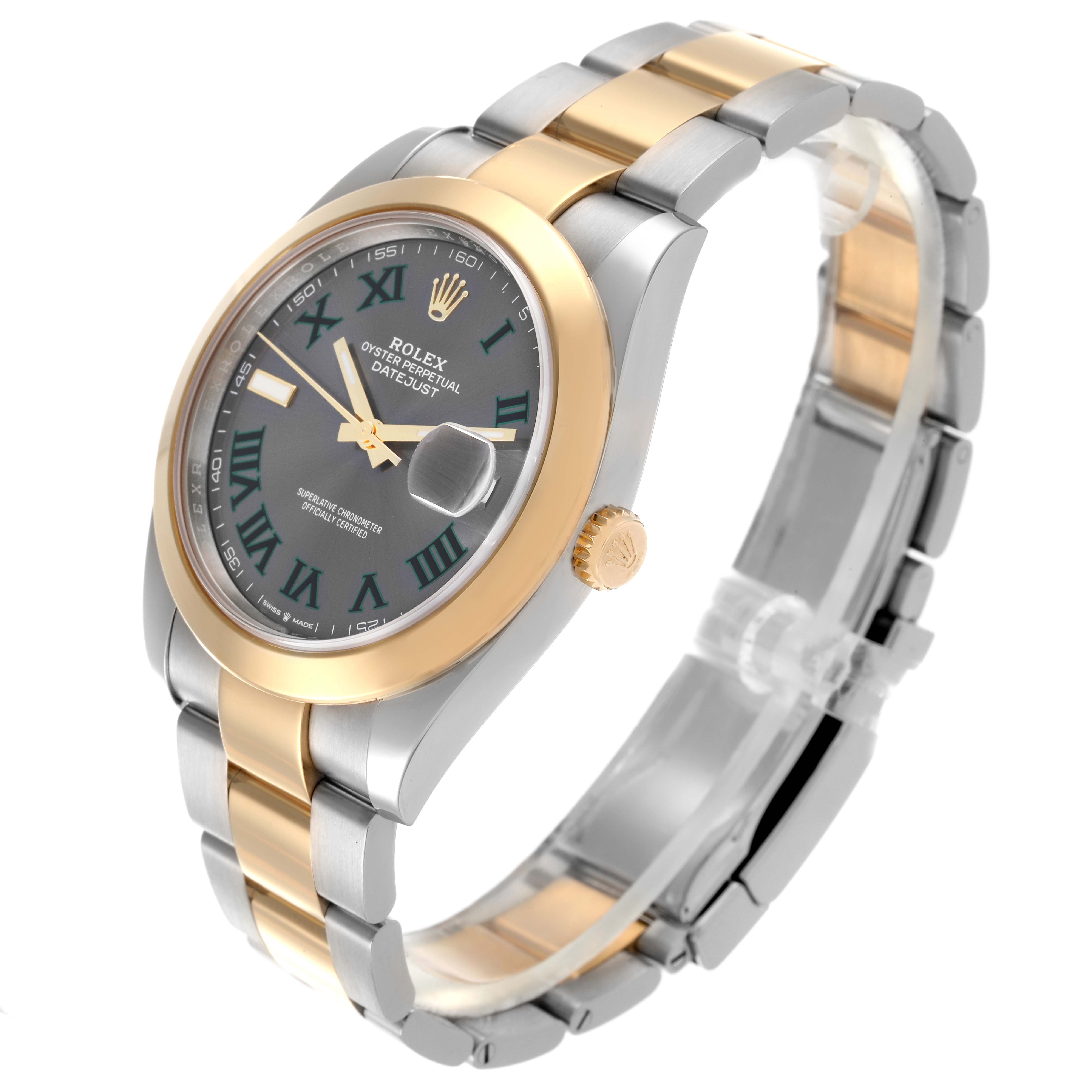 The Rolex Datejust 41 126303 Men's Steel and Gold (two tone) Grey Dial 126303 Men's Steel and Gold (two tone) Grey Dial is shown at a slight angle, highlighting the bezel, dial, crown, and two-tone bracelet.