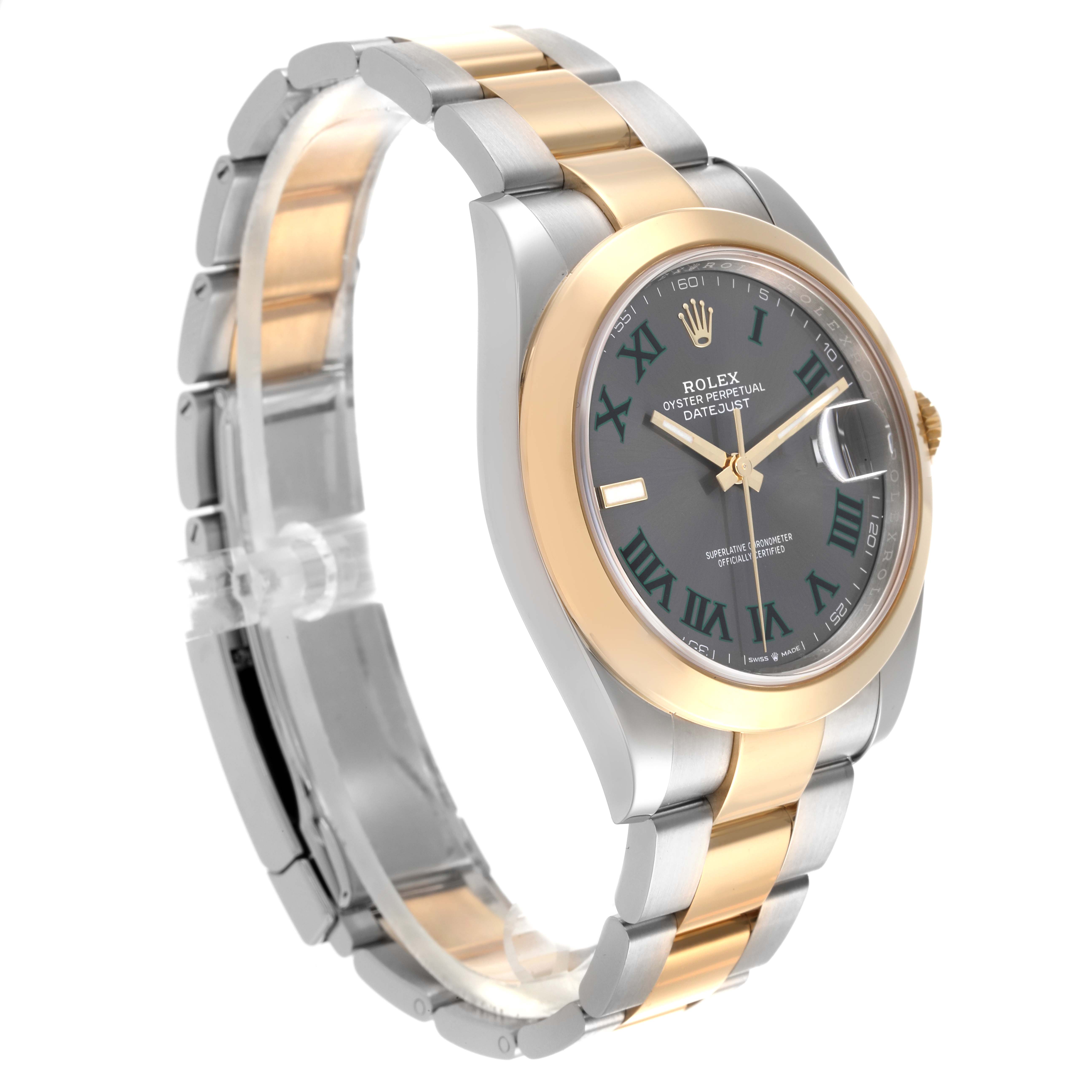 The Rolex Datejust 41 126303 Men's Steel and Gold (two tone) Grey Dial 126303 Men's Steel and Gold (two tone) Grey Dial is shown at a three-quarter angle, highlighting the face, bezel, and bracelet.