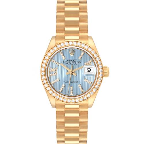 Photo of Rolex President Datejust Cornflower Blue Dial Yellow Gold Diamond Ladies Watch 279138