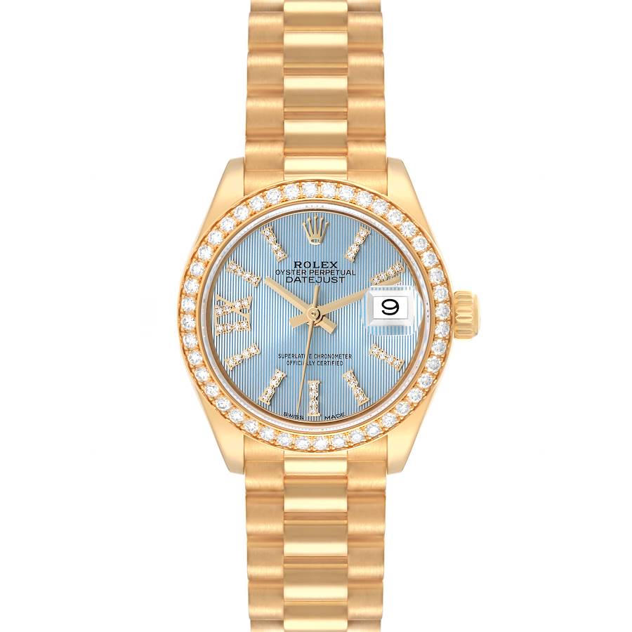 Rolex President Datejust Cornflower Blue Dial Yellow Gold Diamond Ladies Watch 279138 SwissWatchExpo