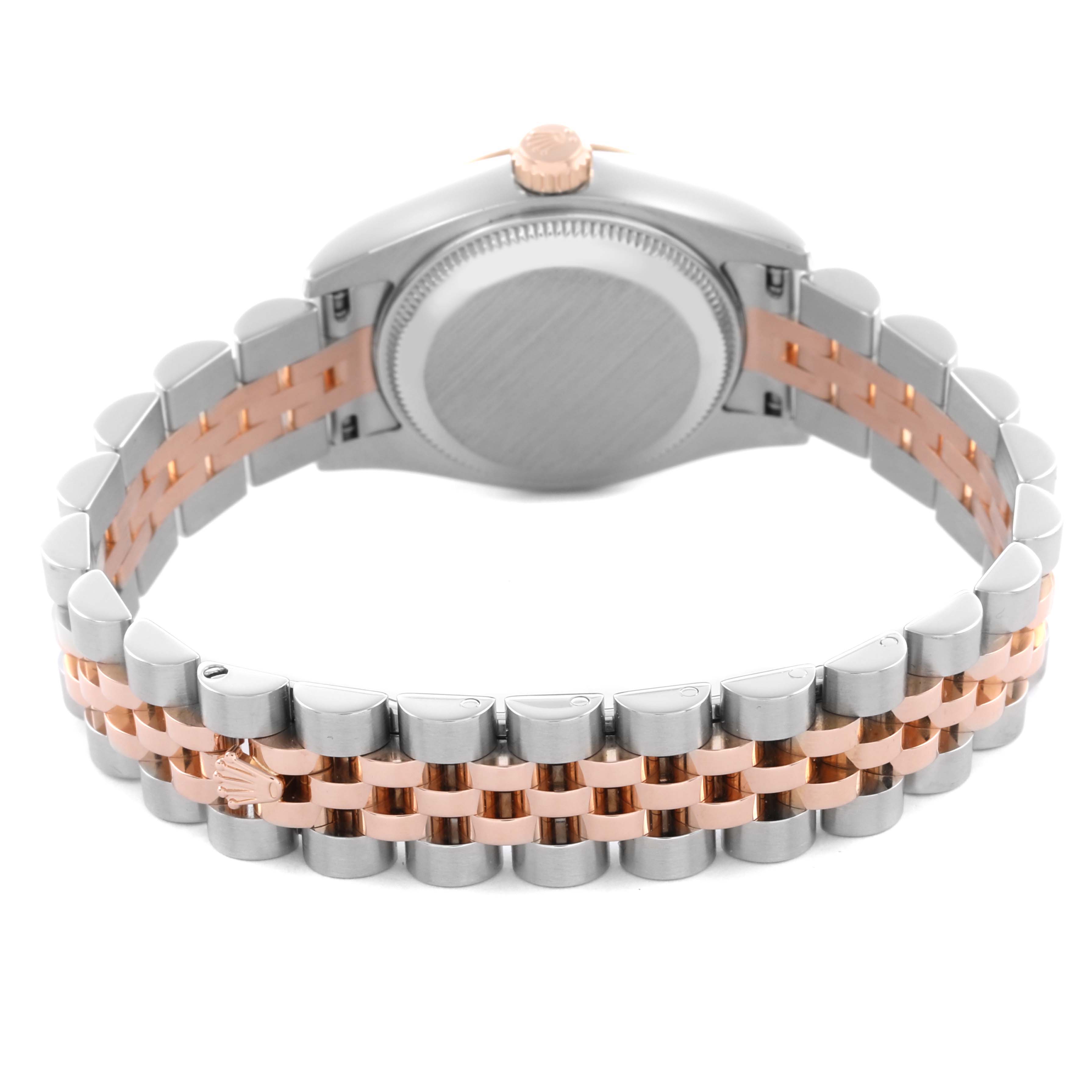 The image shows the rear view of a Rolex Datejust 179171 Women's Steel and Gold (two tone) Silver Dial 179171 Women's Steel and Gold (two tone) Silver Dial watch, focusing on the case back and two-tone bracelet.