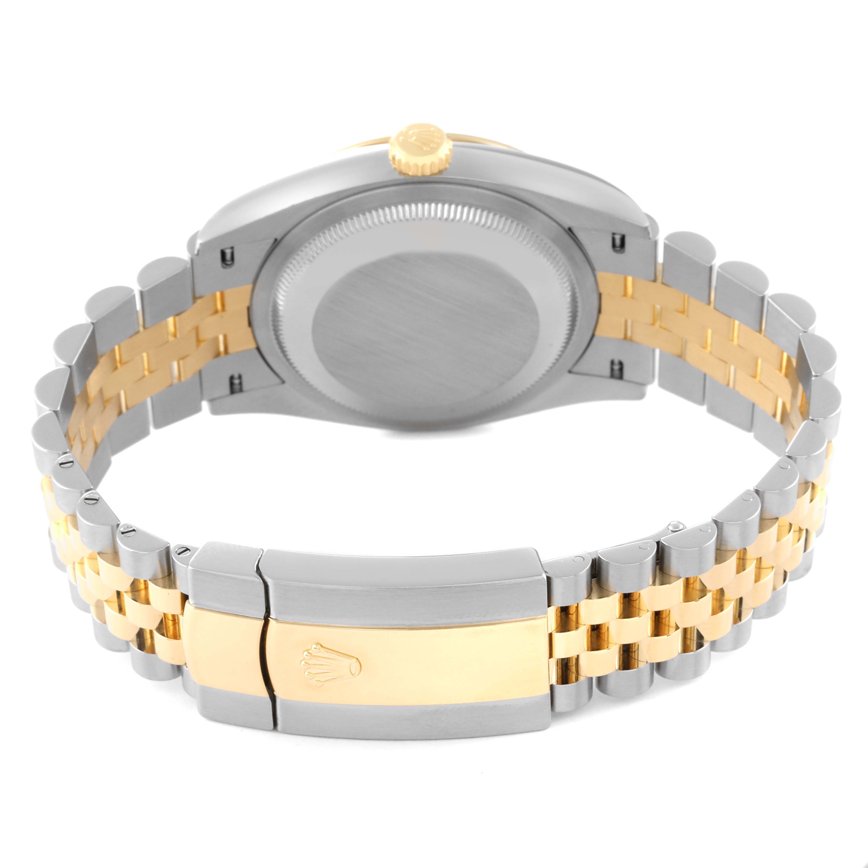 The image shows the back of the case, the bracelet, and the clasp of a Rolex Datejust 126233 Men's Steel and Gold (two tone) White Dial 126233 Men's Steel and Gold (two tone) White Dial watch.
