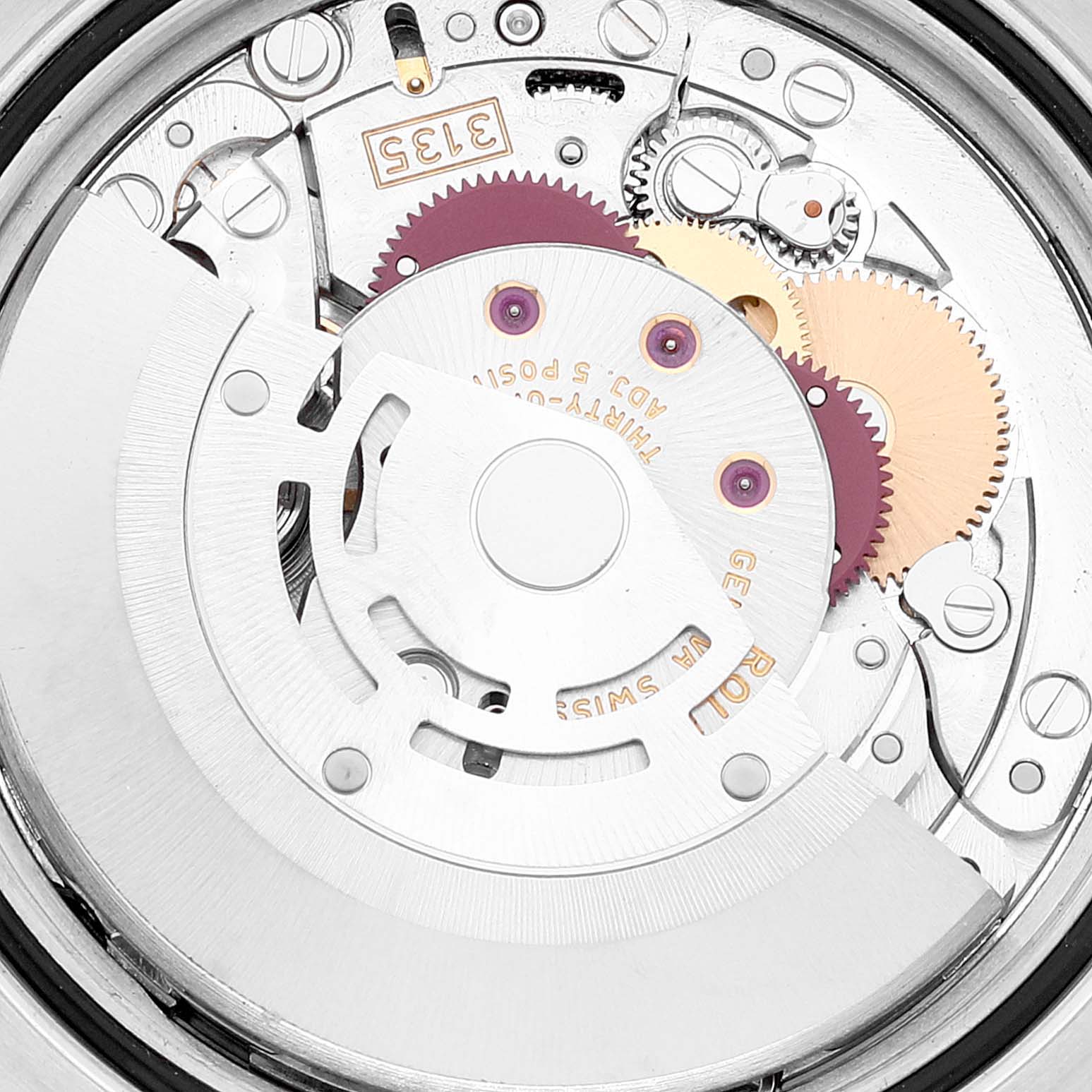 The image shows the inner mechanical movement of a Rolex Turn-o-Graph 116264 Men's Stainless Steel Black Dial 116264 Men's Stainless Steel Black Dial watch from a close-up angle.