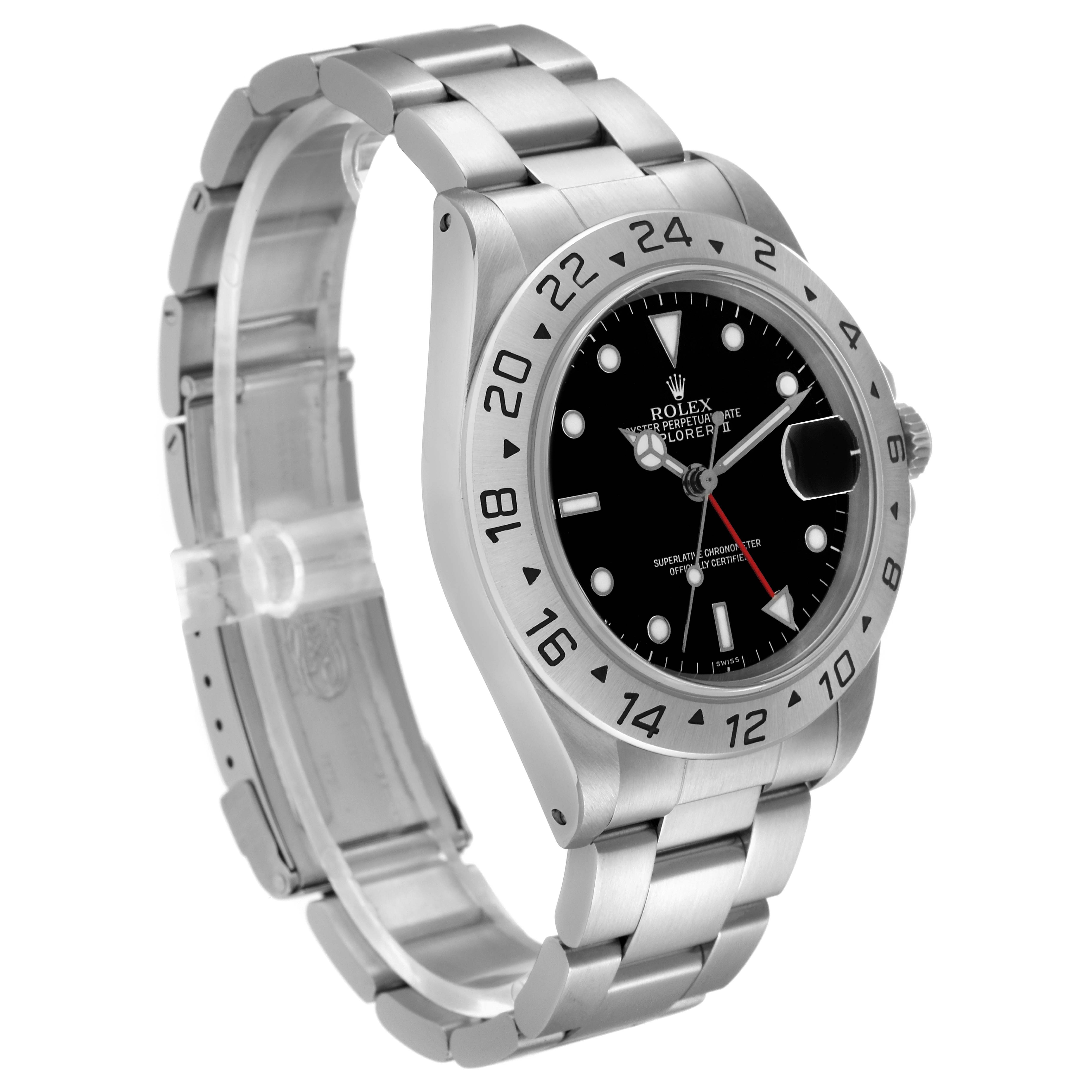 This Rolex Explorer 16570 Men
s Stainless Steel Black Dial 16570 Men
s Stainless Steel Black Dial watch is shown at a three-quarter angle, displaying the face, bezel, and bracelet.