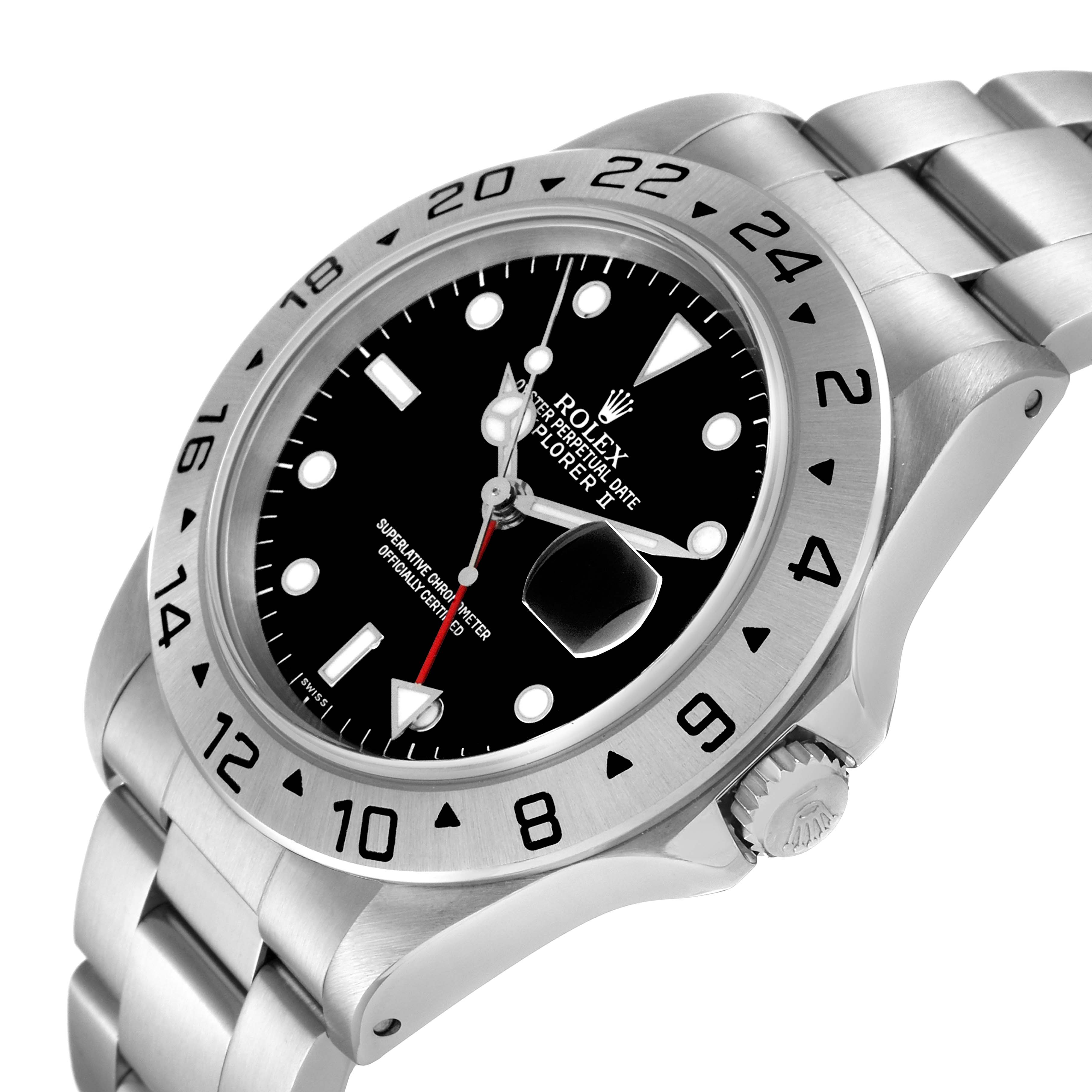 The image shows a close-up angled view of a Rolex Explorer 16570 Men
s Stainless Steel Black Dial 16570 Men
s Stainless Steel Black Dial model watch, highlighting its face, bezel, bracelet, and crown.