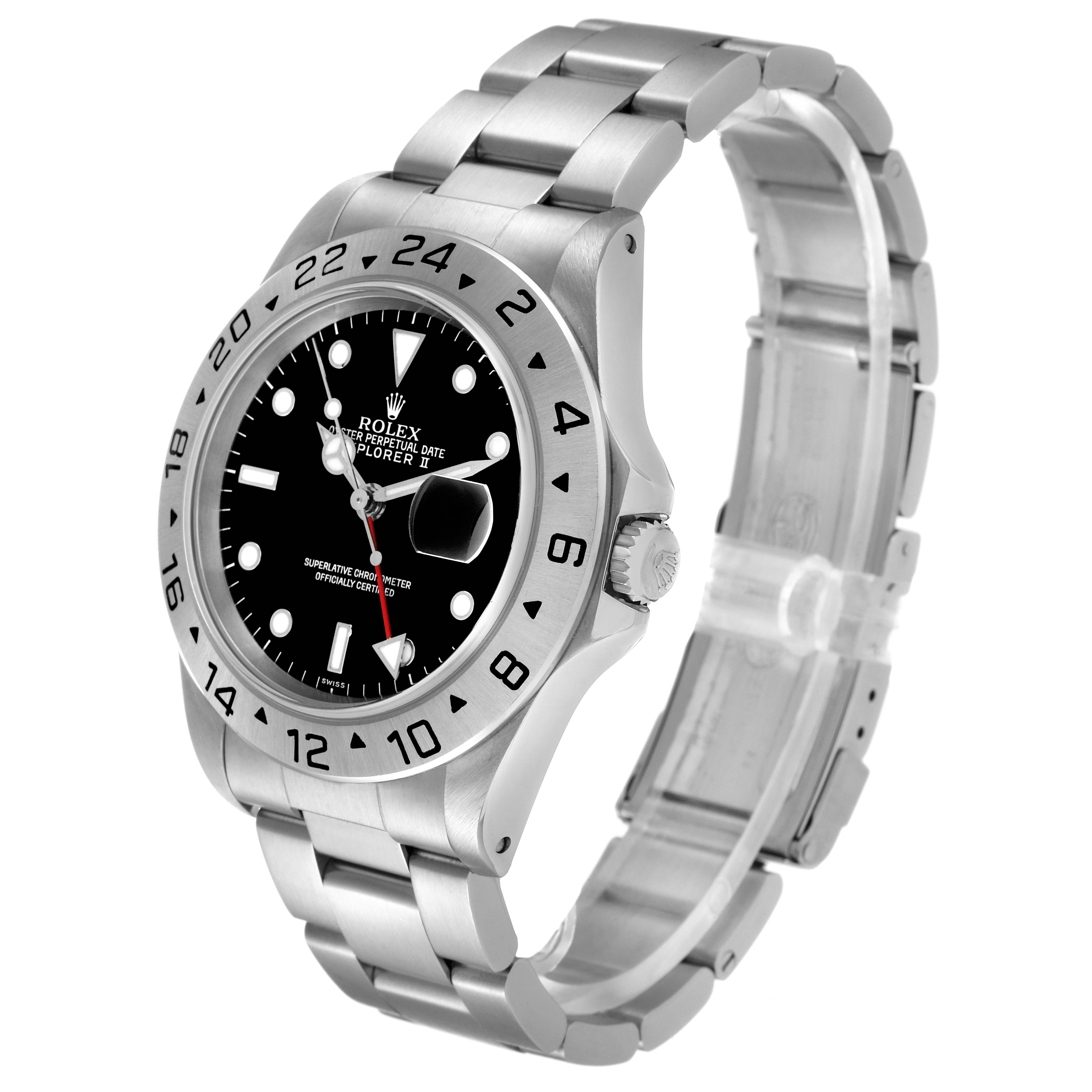 The image shows a side view of a Rolex Explorer 16570 Men
s Stainless Steel Black Dial 16570 Men
s Stainless Steel Black Dial model watch, displaying the face, bezel, crown, and bracelet.