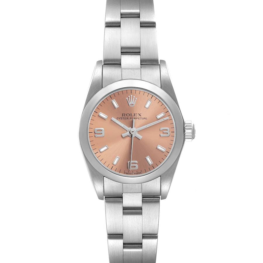 The Rolex Oyster Perpetual watch is shown from a top-down angle, displaying its face, bezel, and bracelet.