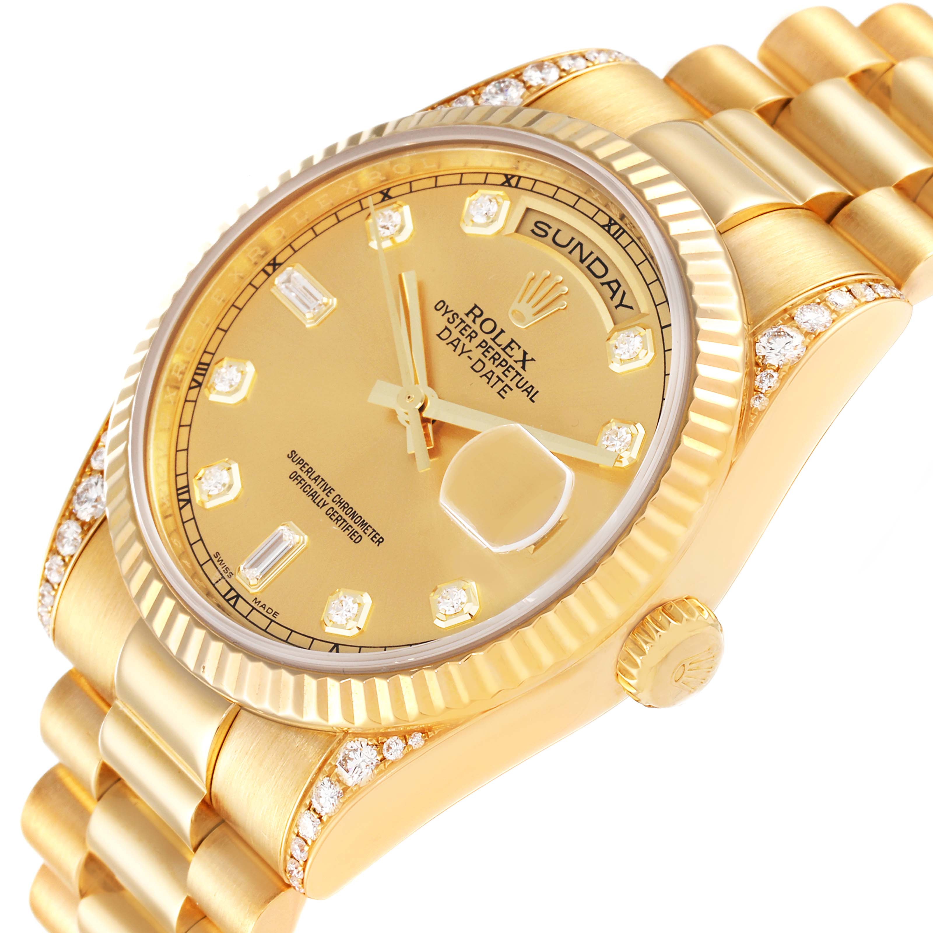 Rolex President Day Date 18k Yellow Gold Diamond Lugs Watch 118338 ...