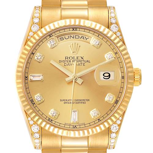 Photo of Rolex President Day Date 18k Yellow Gold Diamond Lugs Watch 118338