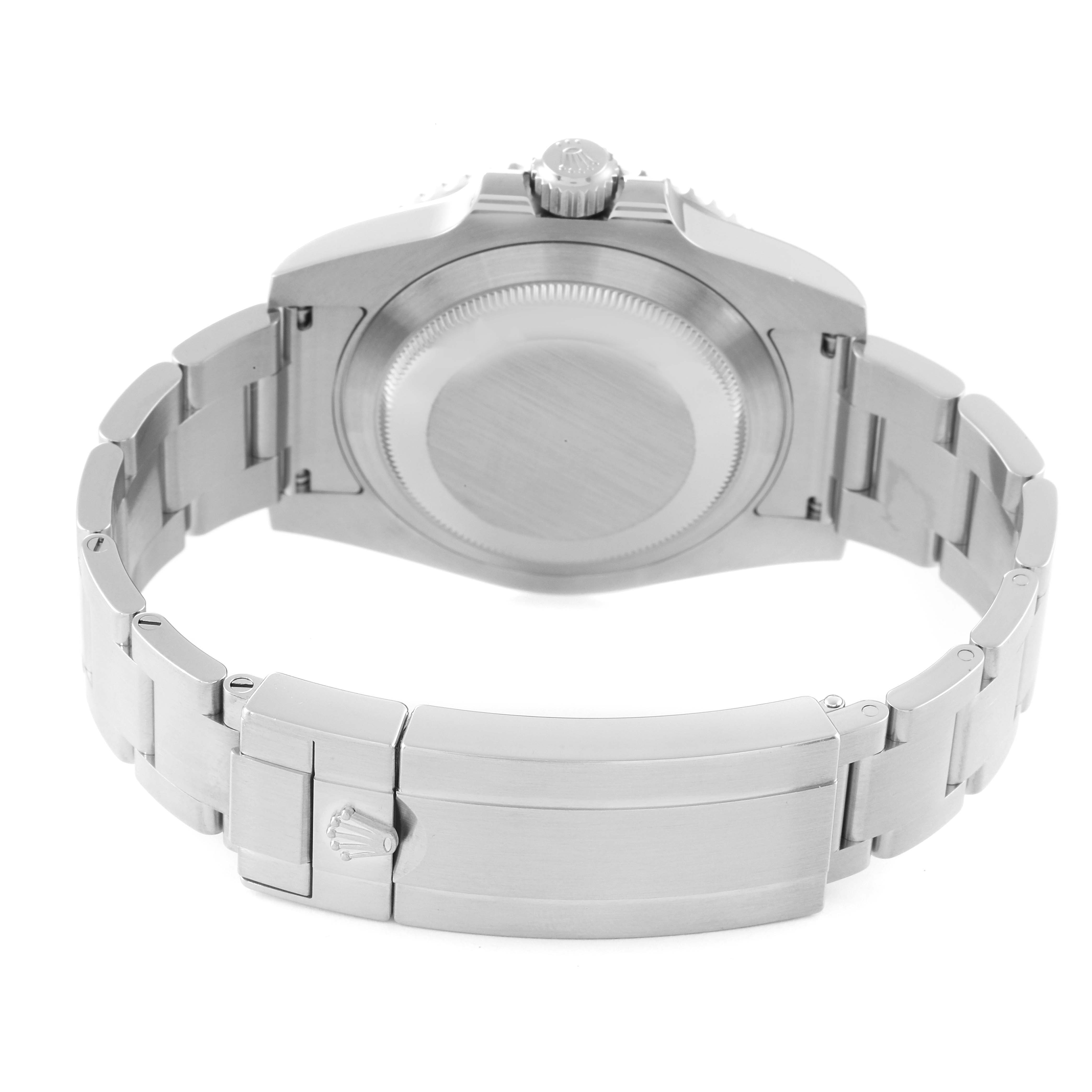 This image shows the back view of a Rolex Submariner 116610 Men
s Stainless Steel Black Dial 116610 Men
s Stainless Steel Black Dial watch, highlighting its bracelet and clasp.