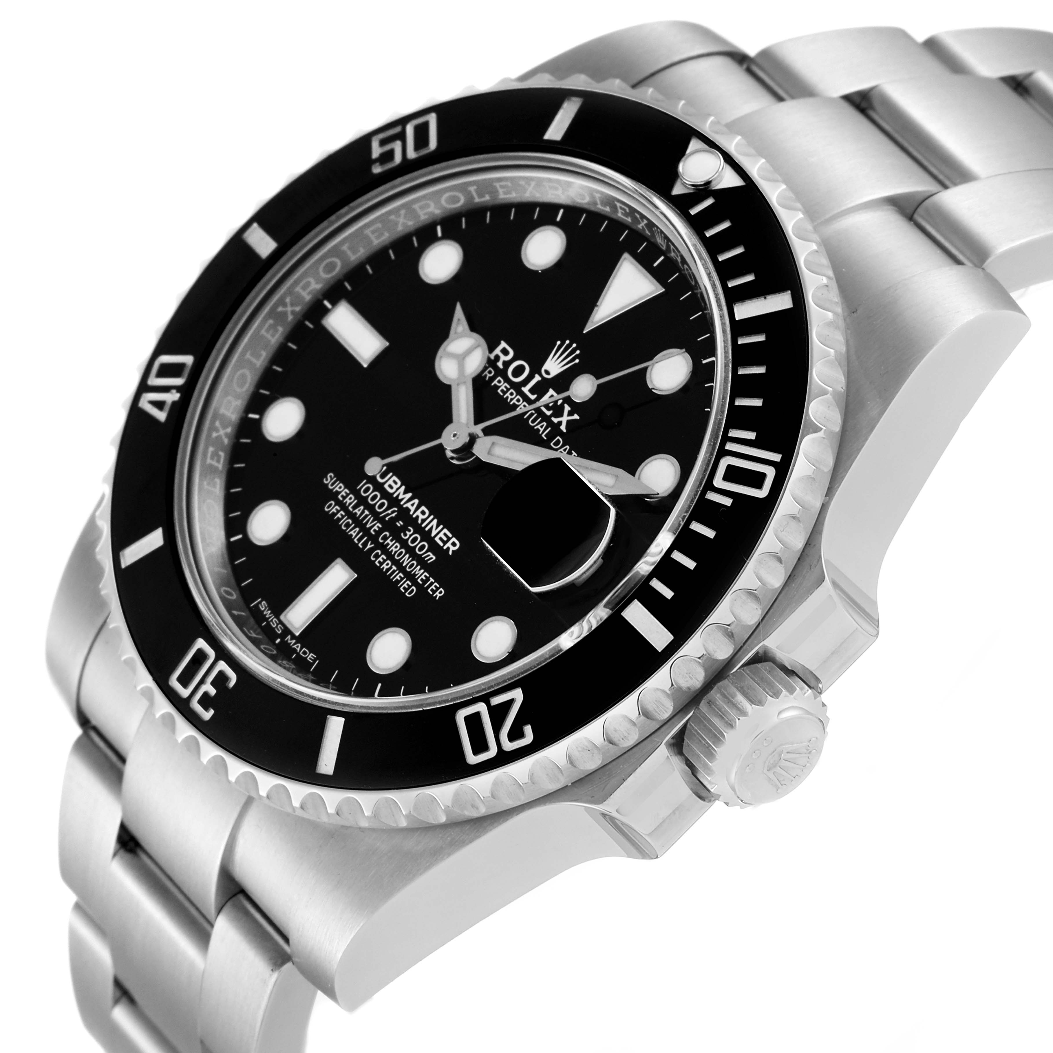 The Rolex Submariner 116610 Men
s Stainless Steel Black Dial 116610 Men
s Stainless Steel Black Dial watch is shown at a side angle, highlighting its bezel, dial, bracelet, and crown.