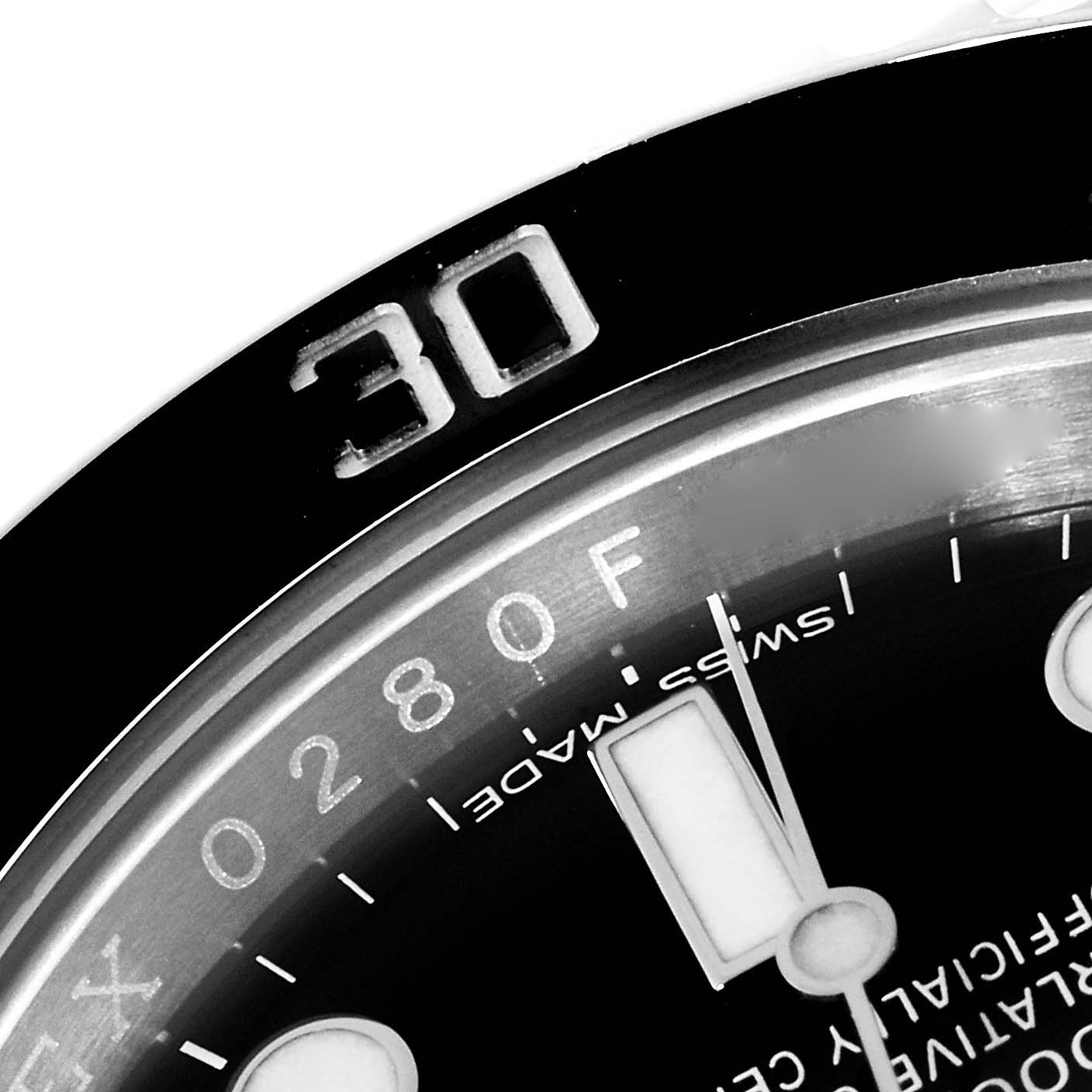 The image shows a close-up of the dial and bezel, highlighting the 30 marker of the Rolex Submariner 116610 Men
s Stainless Steel Black Dial 116610 Men
s Stainless Steel Black Dial watch.