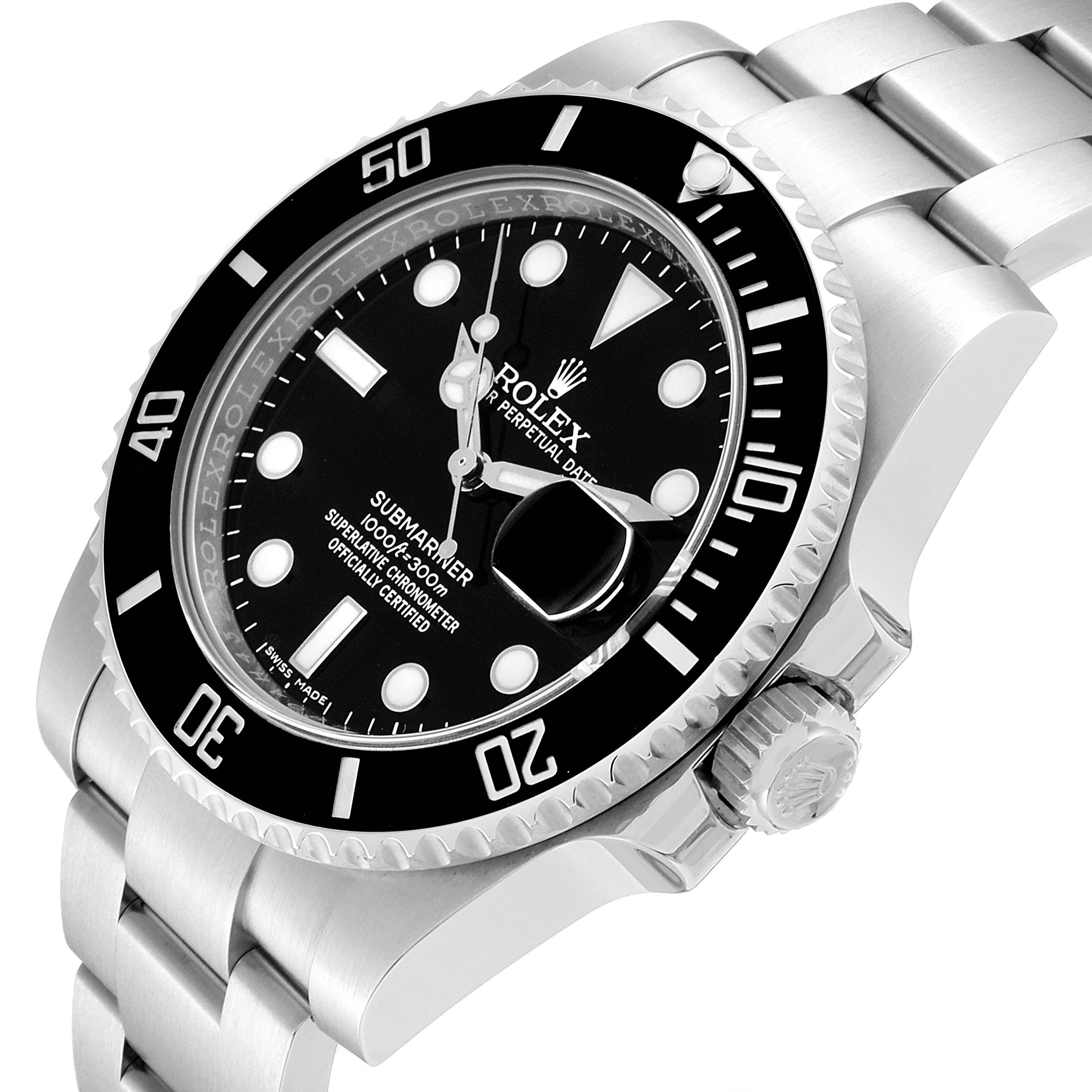 The image shows a Rolex Submariner 116610 Men's Stainless Steel Black Dial 116610 Men's Stainless Steel Black Dial watch at an oblique angle, highlighting the dial, bezel, and part of the bracelet.