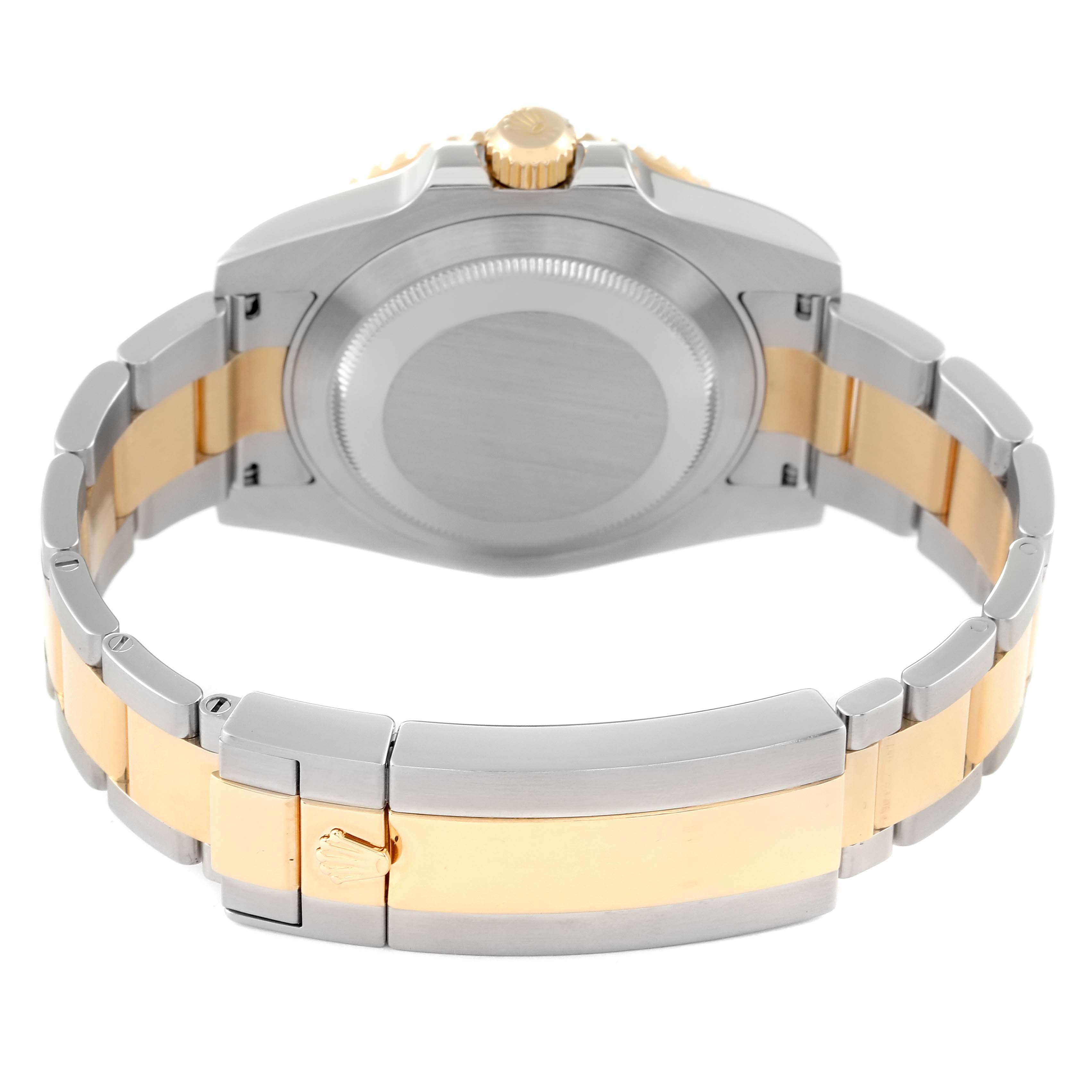 The image shows the backside, clasp, and bracelet of a Rolex Submariner 116613 Men's Steel and Gold (two tone) Blue Dial 116613 Men's Steel and Gold (two tone) Blue Dial watch in a two-tone metal design.