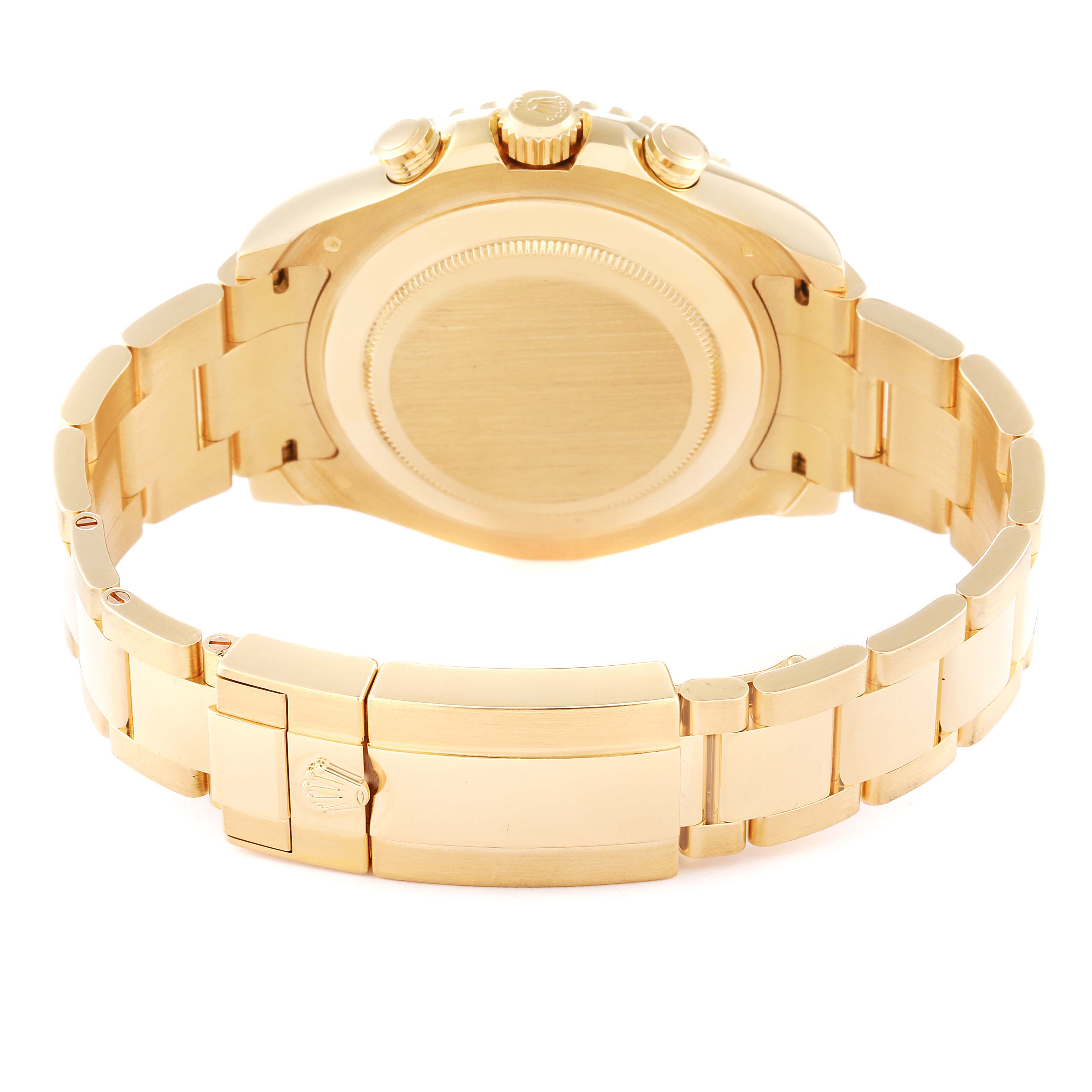 The image shows the back and clasp of a gold Rolex Yacht-Master 116688 Men's Yellow Gold White Dial 116688 Men's Yellow Gold White Dial watch at a rear angle.