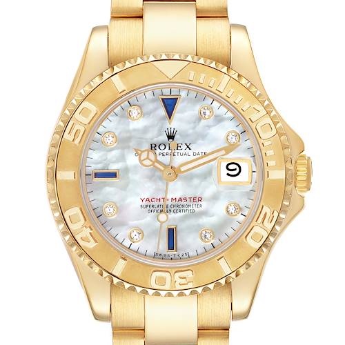 Photo of Rolex Yachtmaster Midsize Yellow Gold Mother Of Pearl Diamond Dial Mens Watch 68628