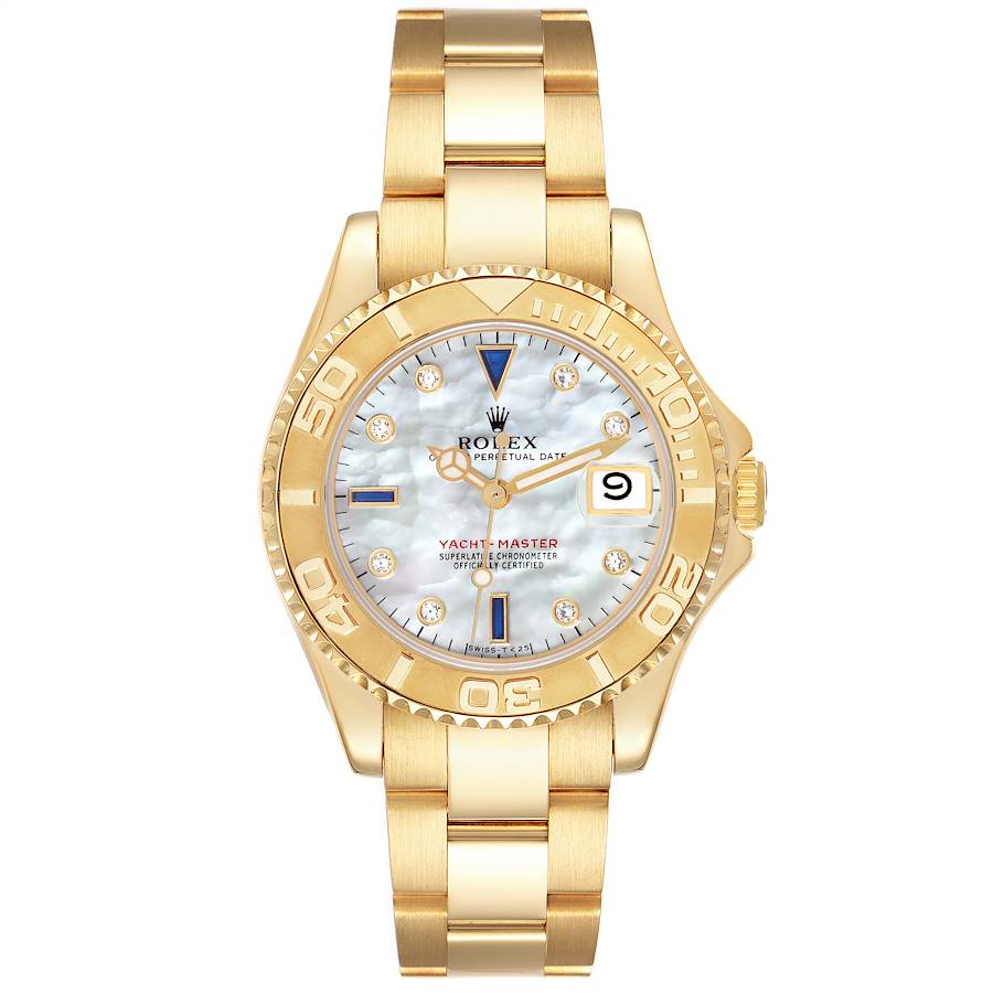 Rolex Yachtmaster Midsize Yellow Gold Mother Of Pearl Diamond Dial Mens Watch 68628