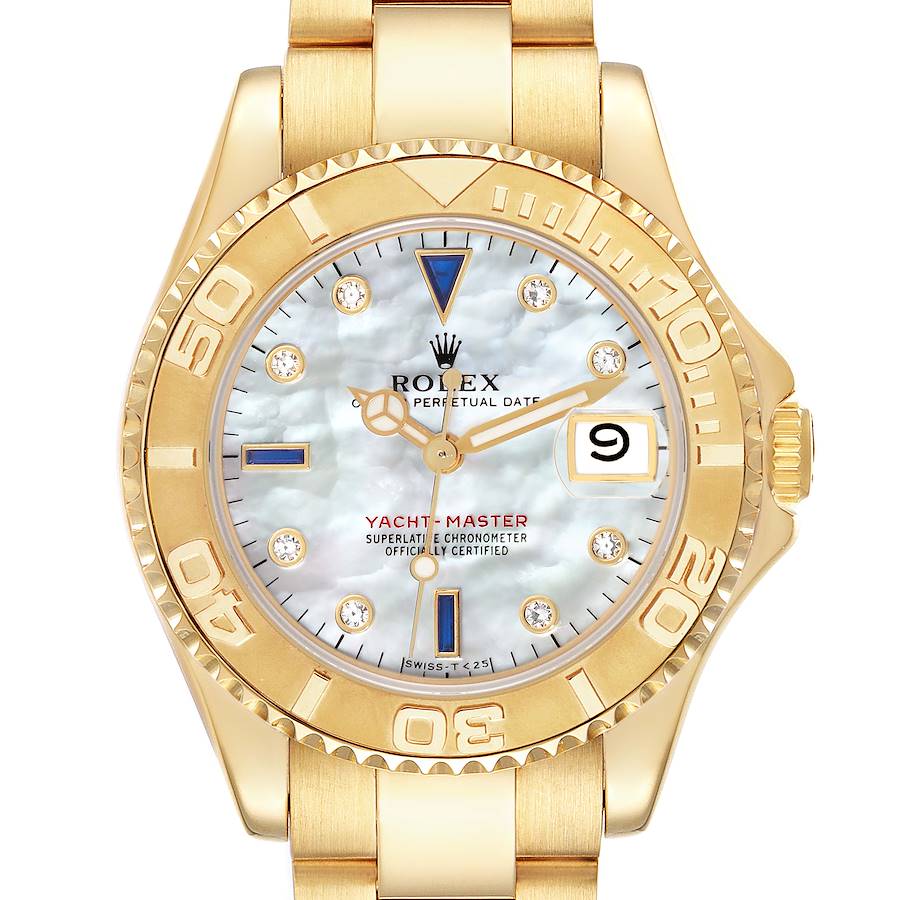 Rolex Yachtmaster Midsize Yellow Gold Mother Of Pearl Diamond Dial Mens Watch 68628 SwissWatchExpo
