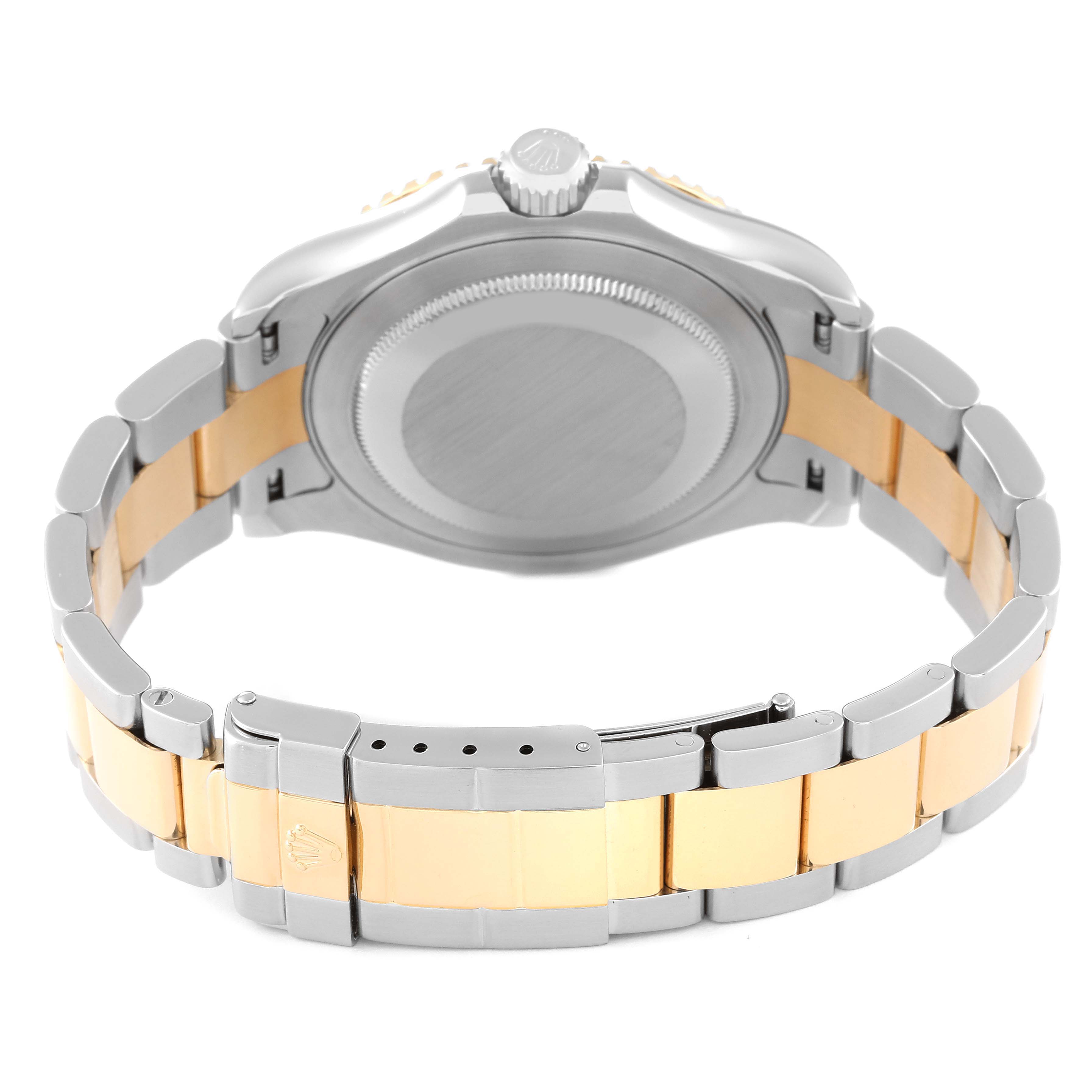 The image shows the back view of a Rolex Yacht-Master 16623 Men's Steel and Gold (two tone) Champagne Dial 16623 Men's Steel and Gold (two tone) Champagne Dial watch, highlighting the case back and the bracelet.